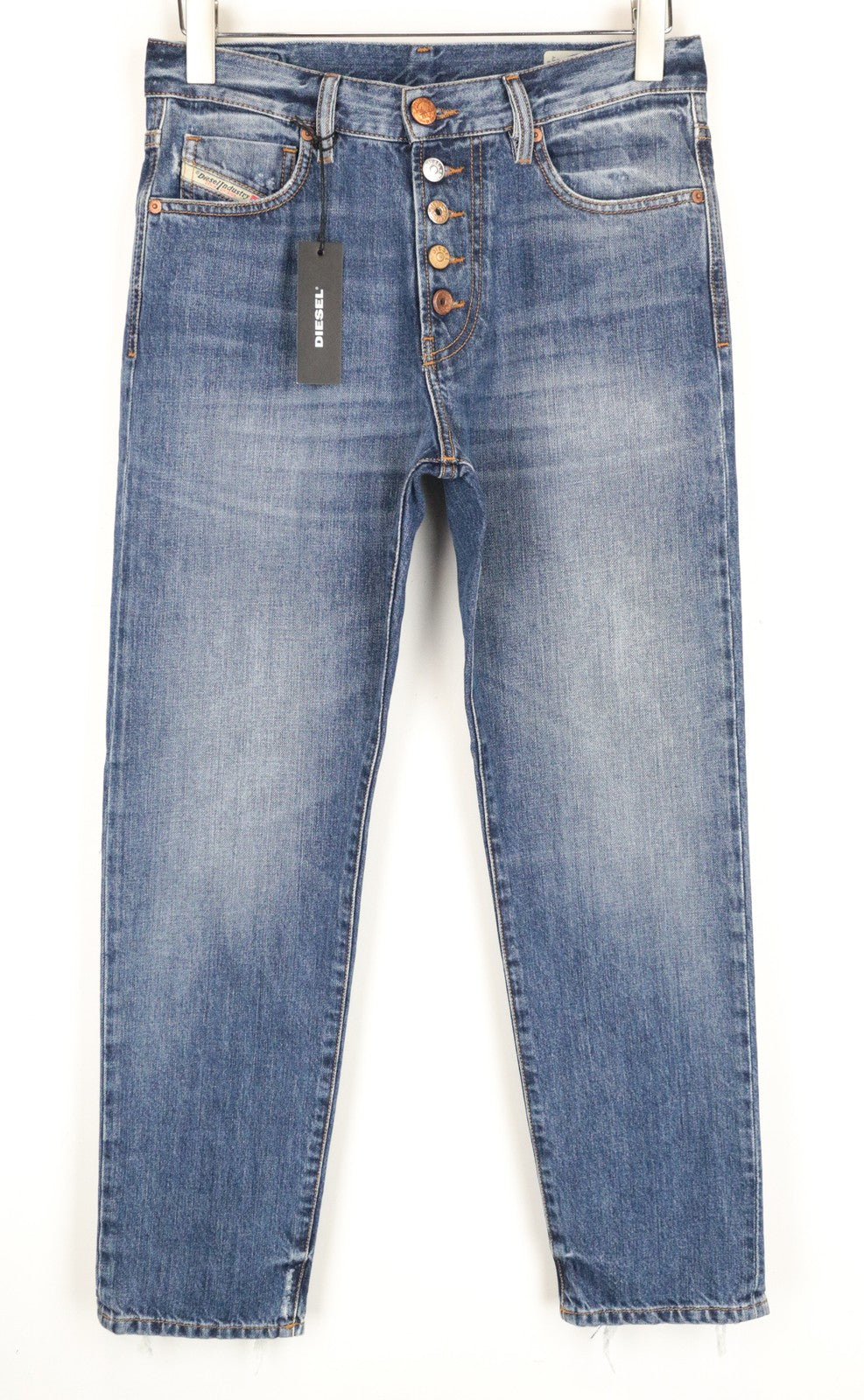 DIESEL Mharky-B 085AG W29/L32 mėlyni, aptempti vyriški džinsai iš grynos medvilnės 