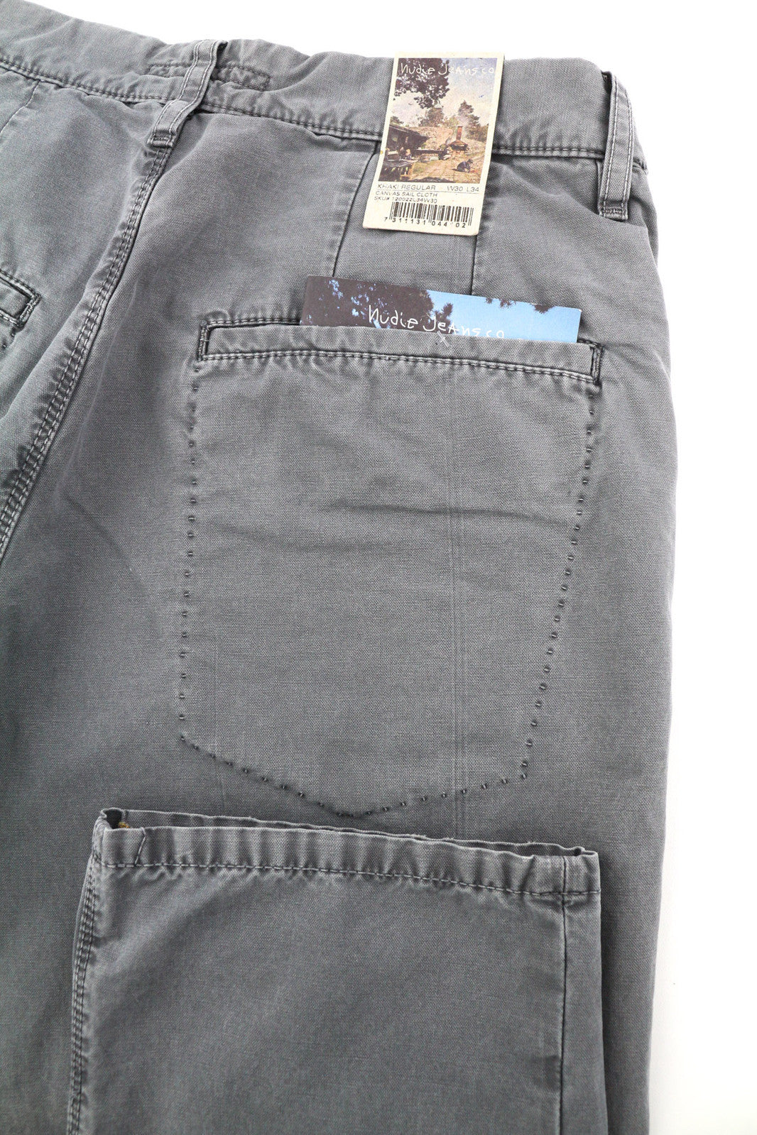 NUDIE JEANS chaki spalvos įprastos vyriškos kelnės W30/L34 drobės su sagomis pilkos spalvos 