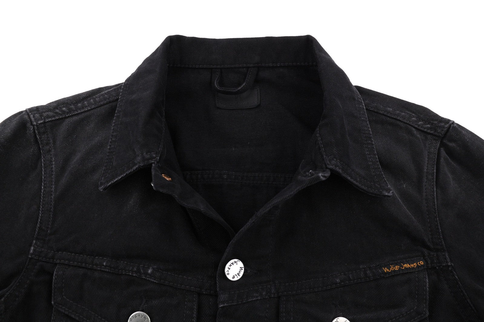 NUDIE JEANS Billy Men Jacket XS Dark Shist Denim Button Spread Black Pockets