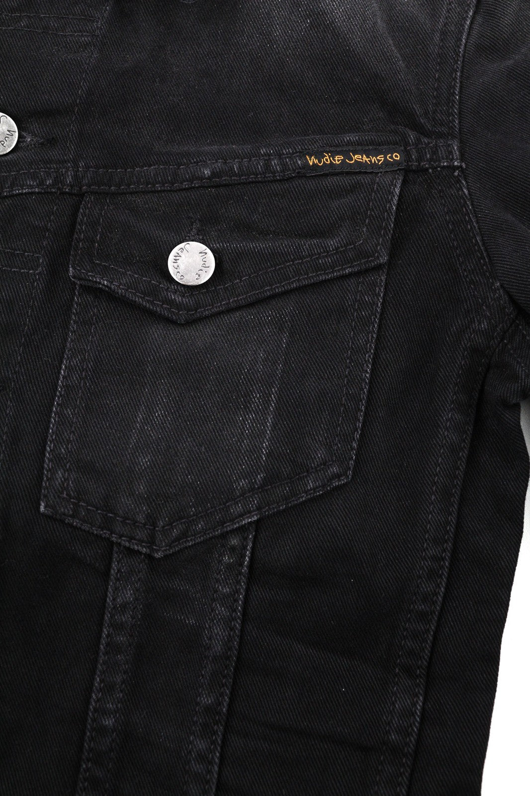 NUDIE JEANS Billy Men Jacket XS Dark Shist Denim Button Spread Black Pockets