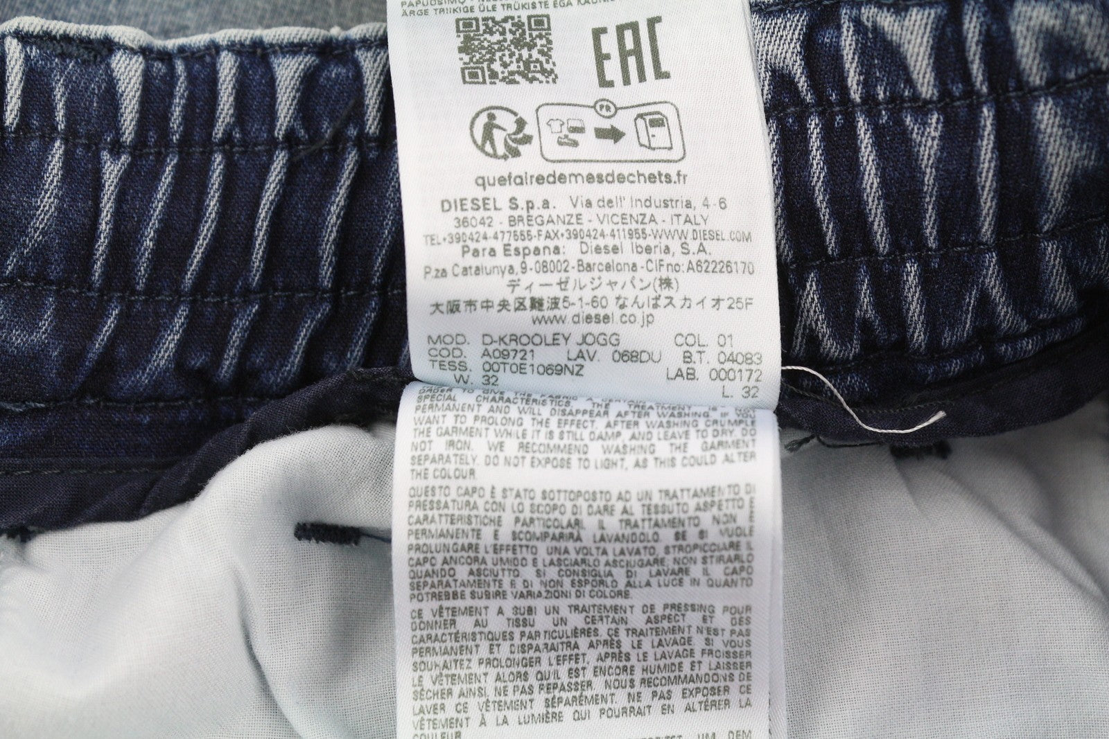 DIESEL D-Krooley Jogg 068DU vyriški džinsai W32/L32 su raišteliu juosmenyje, mėlyni, RRP295