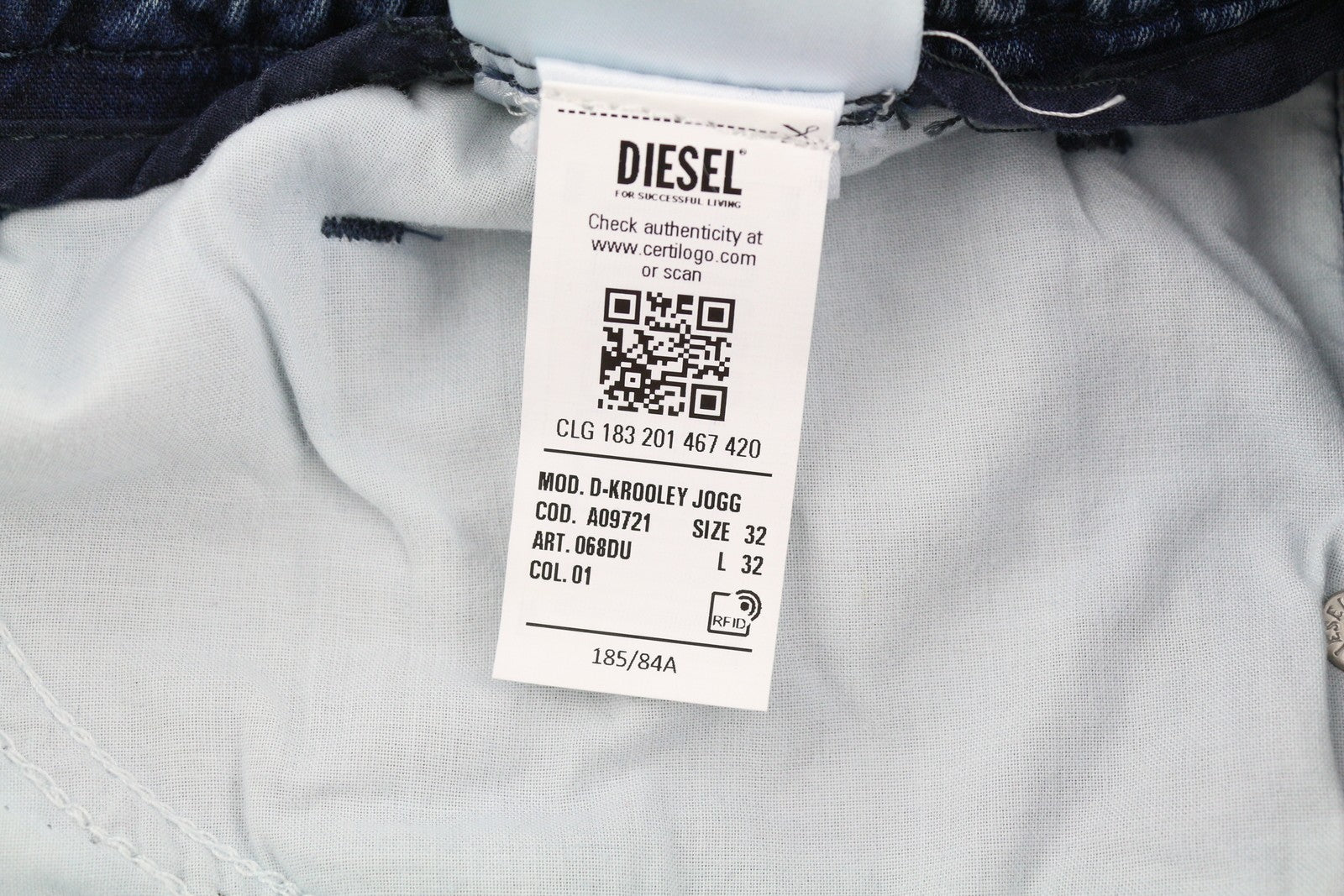 DIESEL D-Krooley Jogg 068DU vyriški džinsai W32/L32 su raišteliu juosmenyje, mėlyni, RRP295