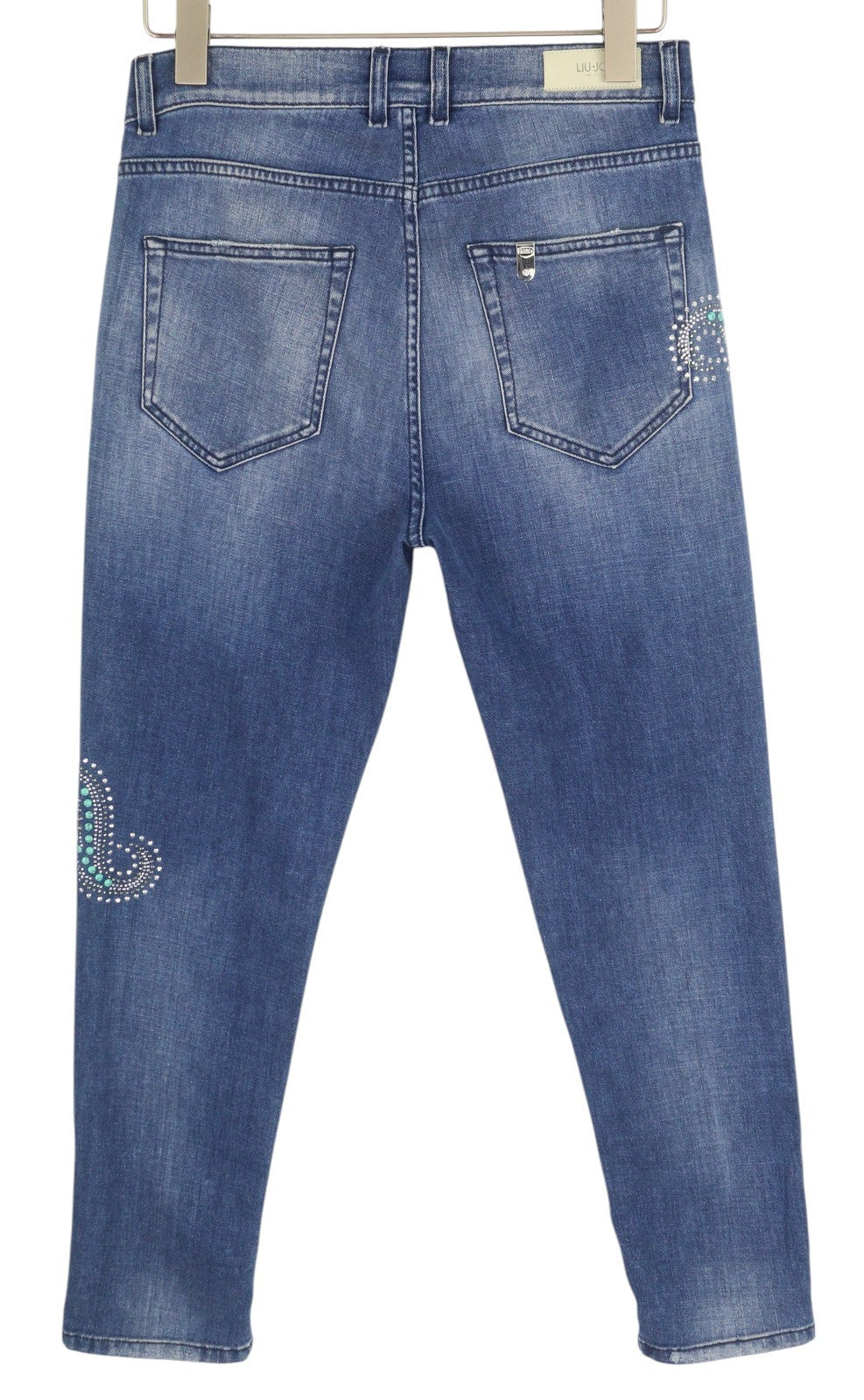 LIU JO Boy Every Day Women Jeans W28 Slim Fit Beaded Rhinestone Washed Blue
