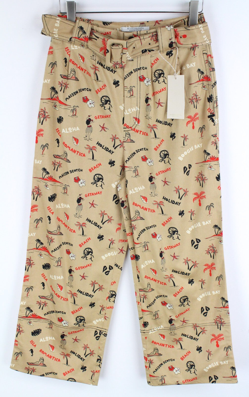 MAISON SCOTCH Women Flare Trousers M Classic Beige Vacation Style Melange