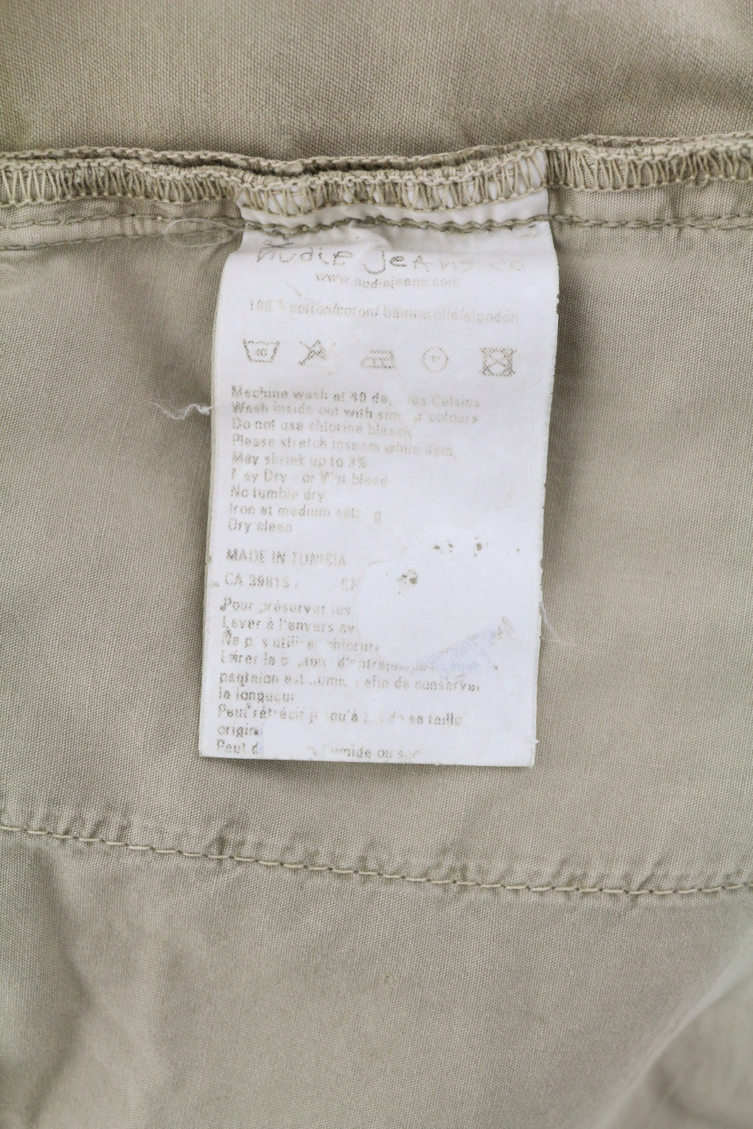 NUDIE JEANS chaki spalvos įprastos vyriškos kelnės W29/L32 smėlio spalvos chino spalvos su sagomis užsegimo kišenėmis 