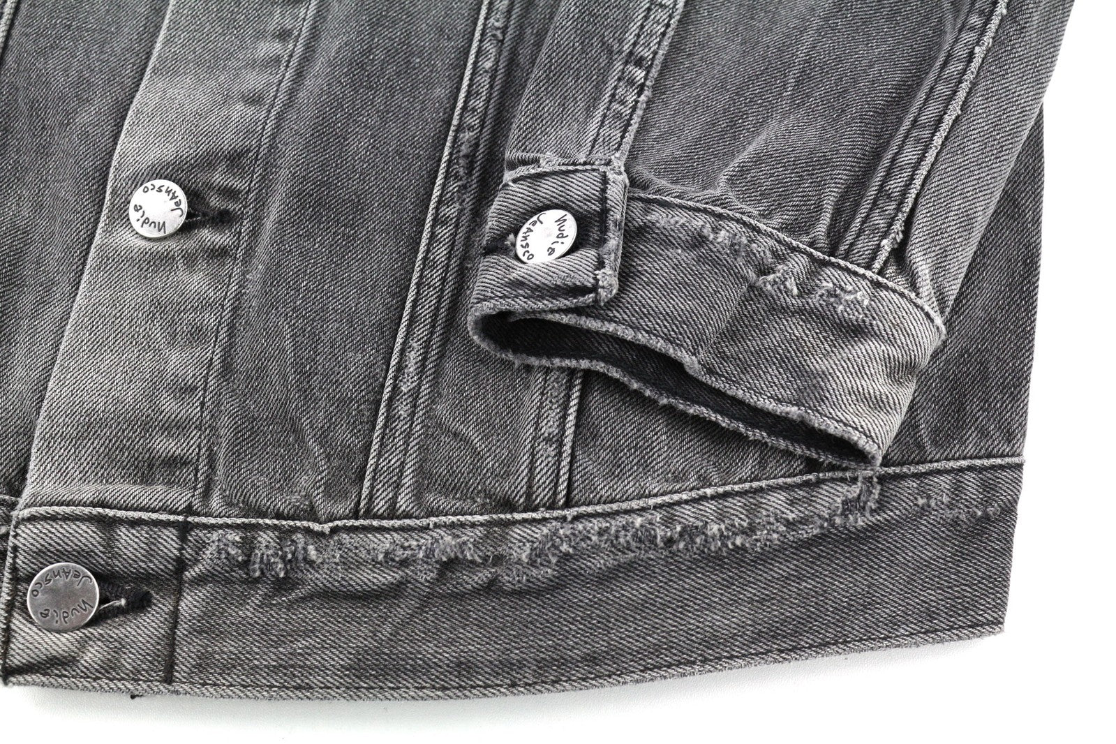 NUDIE JEANS Men Jacket M Grey Denim Washed Buttoned Spread Neck Pockets Logo