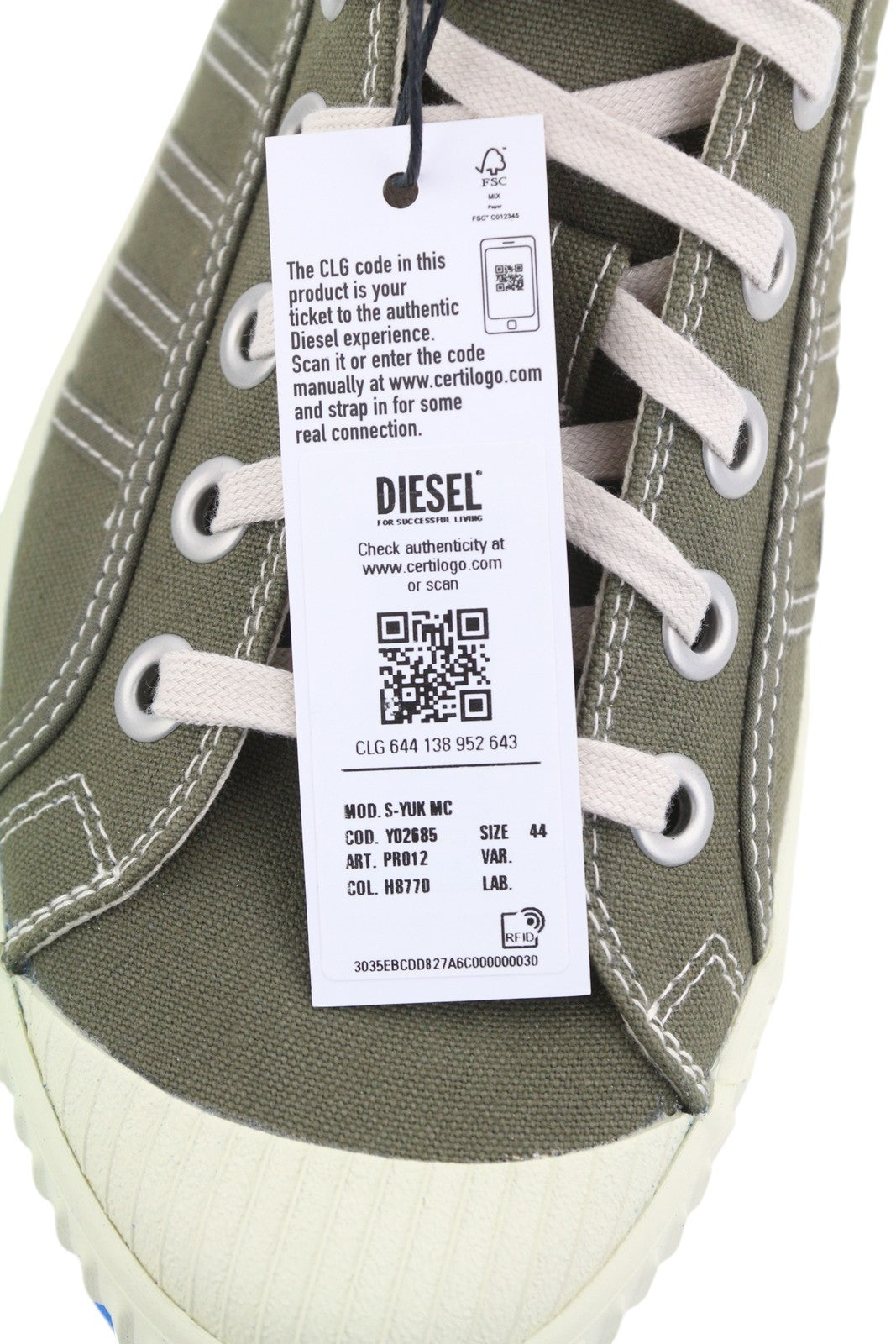 DIESEL S-Yuk MC vyriški sportbačiai, pilki, vidutinio ūgio, suvarstomi, migdolų spalvos nosimi, RRP 120 € 