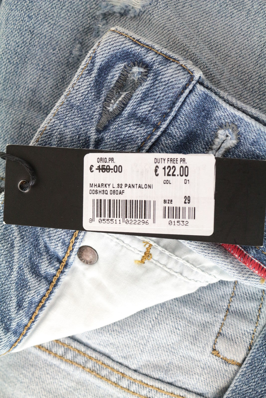 DIESEL Mharky 080AF vyriški W29/L32 džinsai, aptempti, mėlyni, plėšyti medvilniniai džinsai 