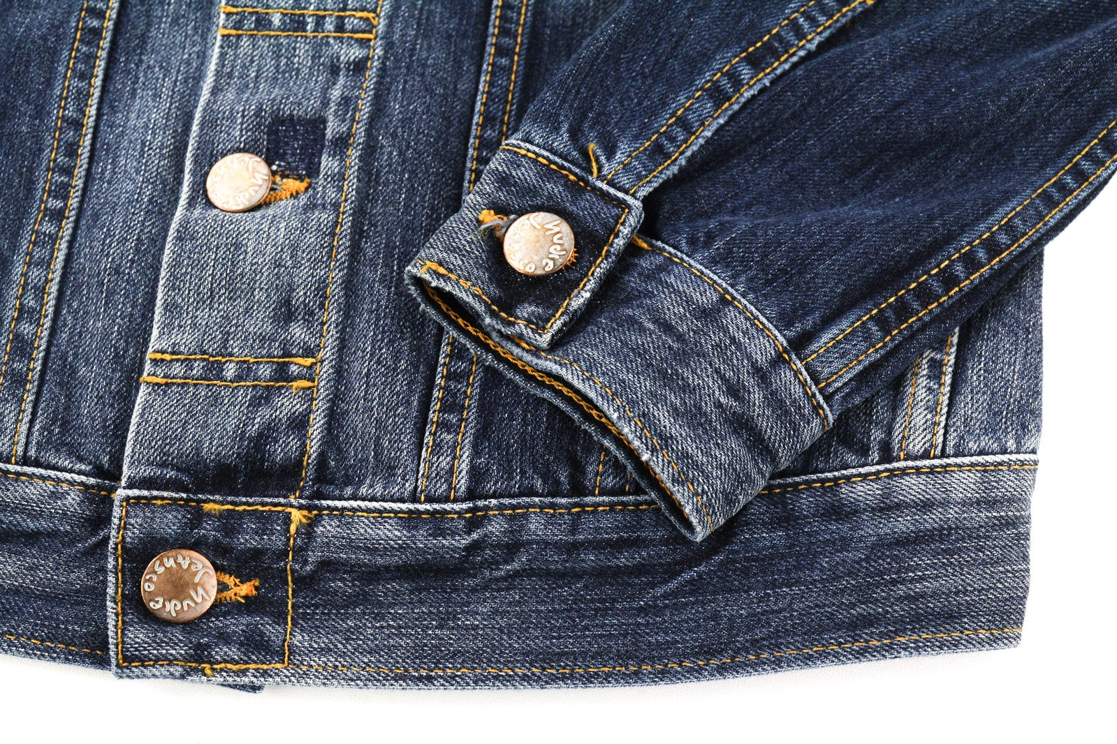 NUDIE JEANS Terry Men Jacket XS Vintage Worn Denim Logo Spread Neck Buttoned