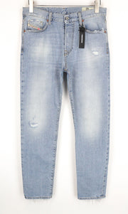 DIESEL Mharky 080AF W29/L32 mėlyni medvilniniai plėšyti aptempti džinsai vyrams, skalbti 