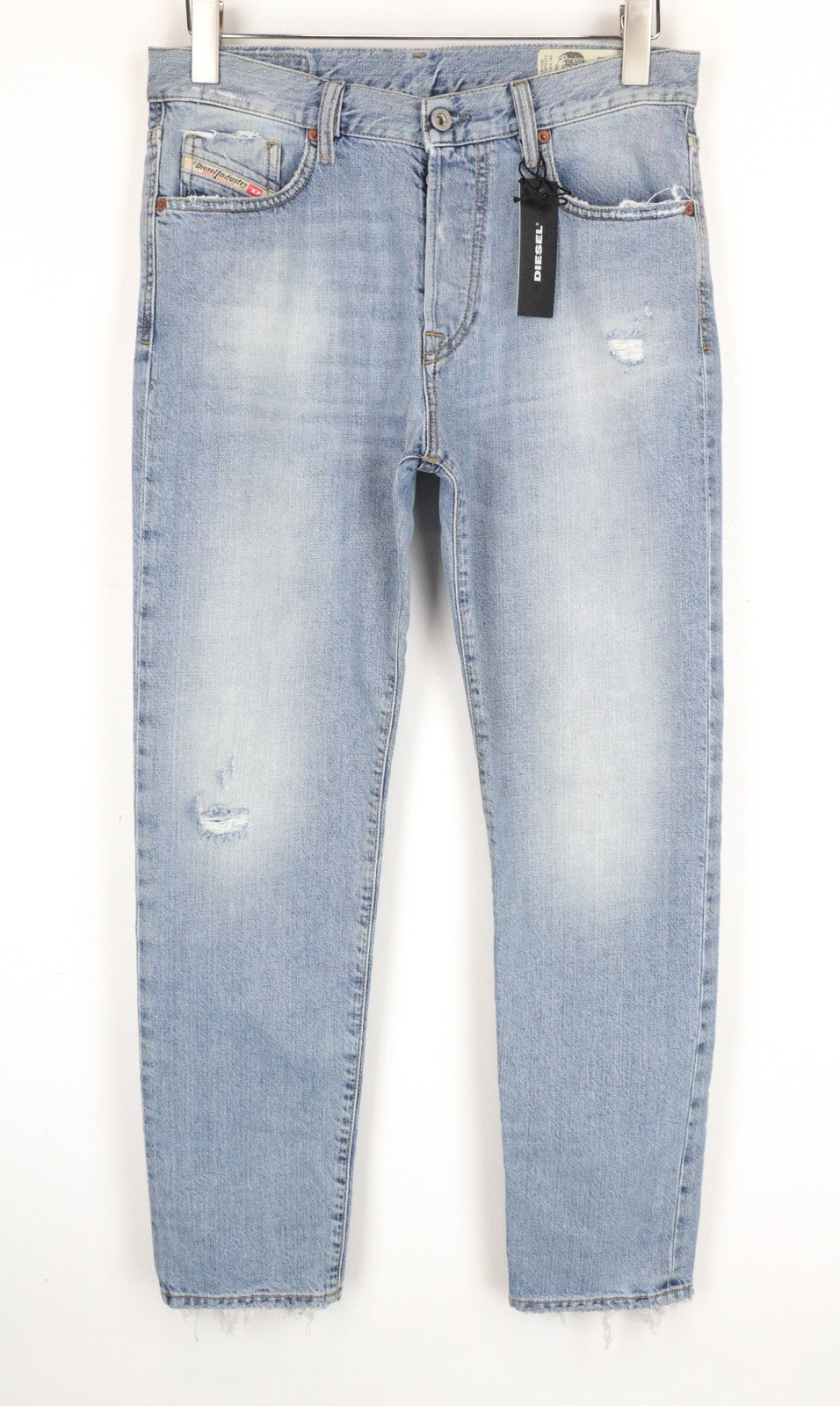 DIESEL Mharky 080AF W29/L32 mėlyni medvilniniai plėšyti aptempti džinsai vyrams, skalbti 