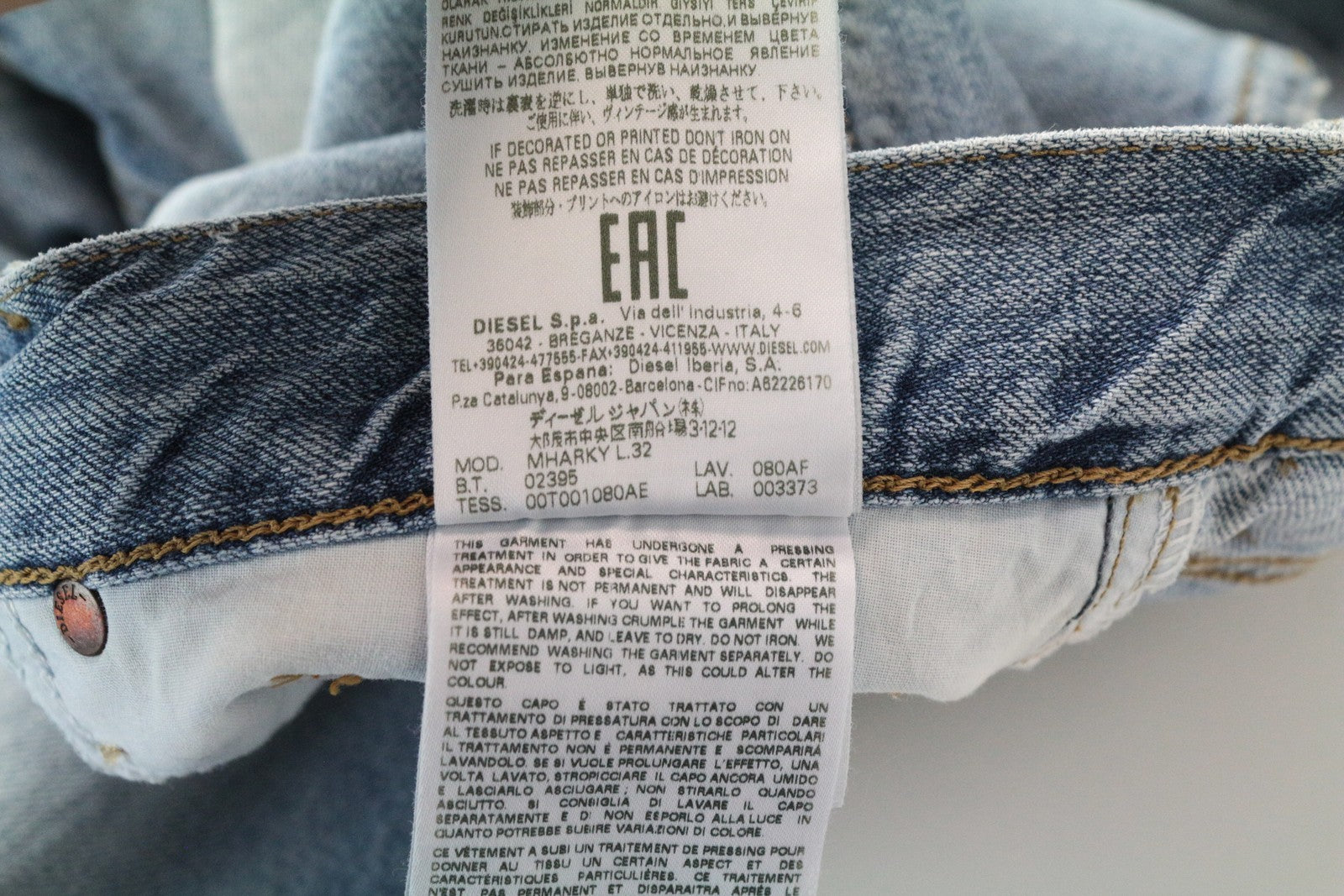 DIESEL Mharky 080AF W29/L32 mėlyni medvilniniai plėšyti aptempti džinsai vyrams, skalbti 