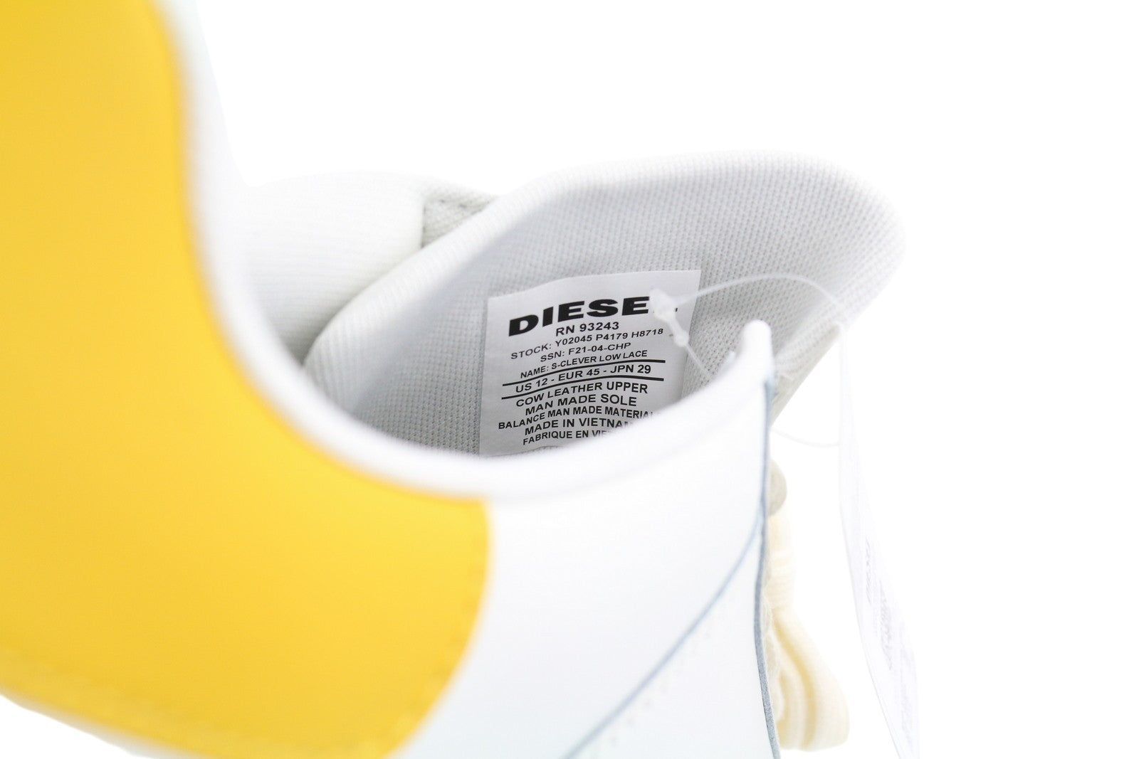 DIESEL S-Clever žemi nėrinių vyriški sportbačiai, EU45, odiniai, balti, migdolų spalvos, su guma, RRP 140 € 