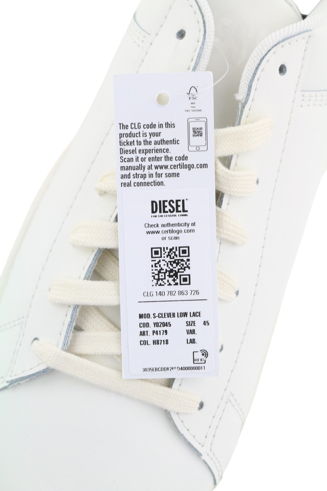 DIESEL S-Clever žemi nėrinių vyriški sportbačiai, EU45, odiniai, balti, migdolų spalvos, su guma, RRP 140 € 