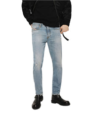 DIESEL Mharky 080AF Distressed Wash W33/L32 mėlyni medvilniniai aptempti vyriški džinsai 