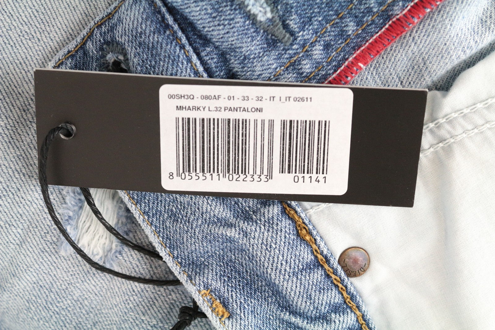 DIESEL Mharky 080AF Distressed Wash W33/L32 mėlyni medvilniniai aptempti vyriški džinsai 