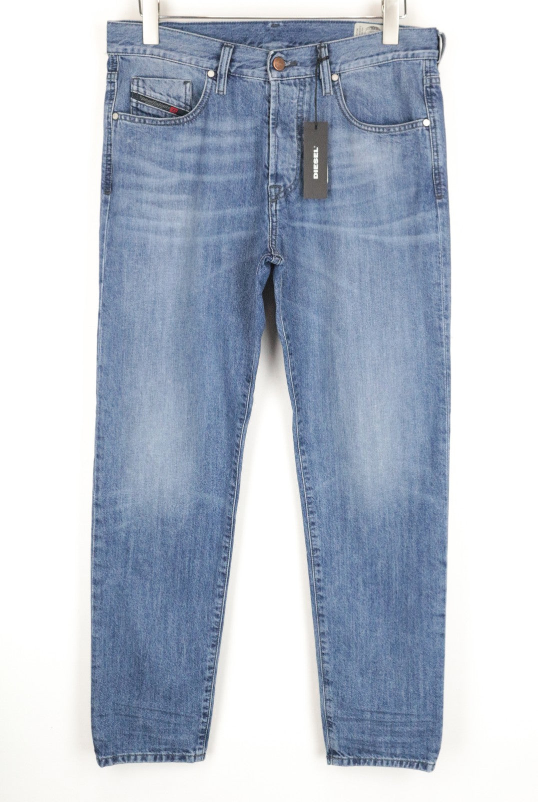 DIESEL Mharky 084UJ W33/L34 vyriški mėlyni skalbti džinsai, ploni, aptempti, grynos medvilnės kirpimo 