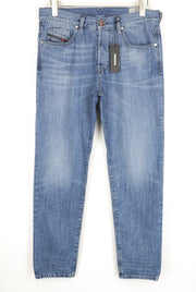 DIESEL Mharky 084UJ W33/L34 vyriški mėlyni skalbti džinsai, ploni, aptempti, grynos medvilnės kirpimo 