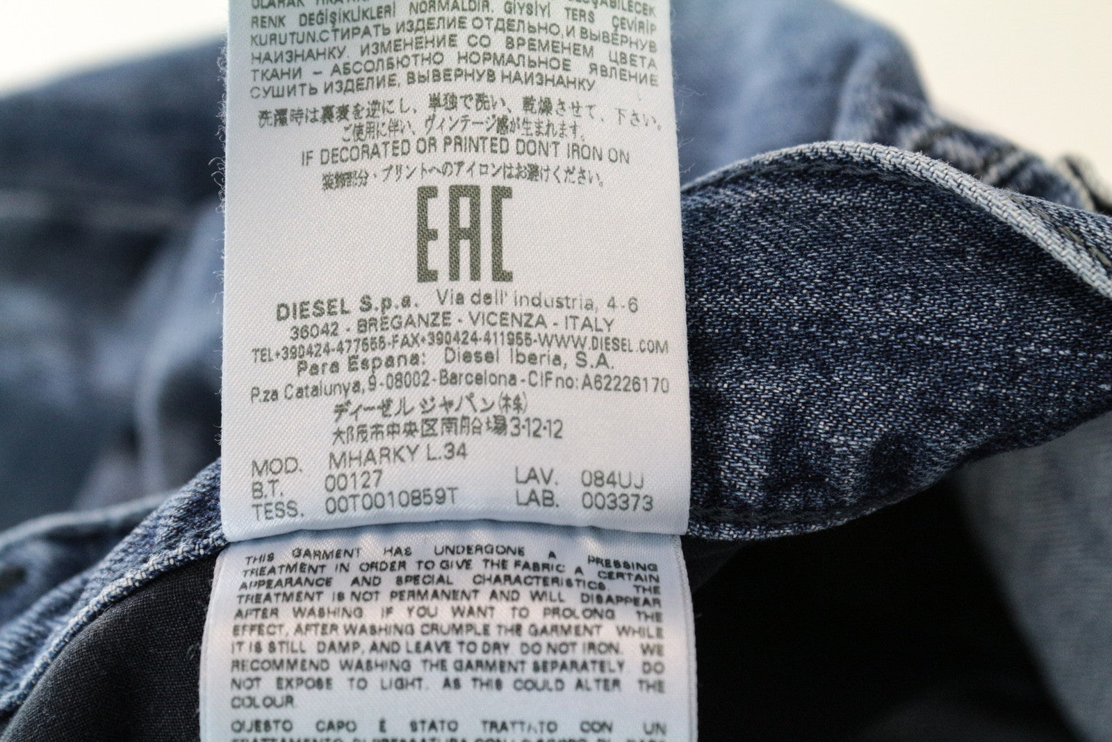 DIESEL Mharky 084UJ W33/L34 mėlyni skalbtos medvilnės džinsiniai vyriški aptempti džinsai 