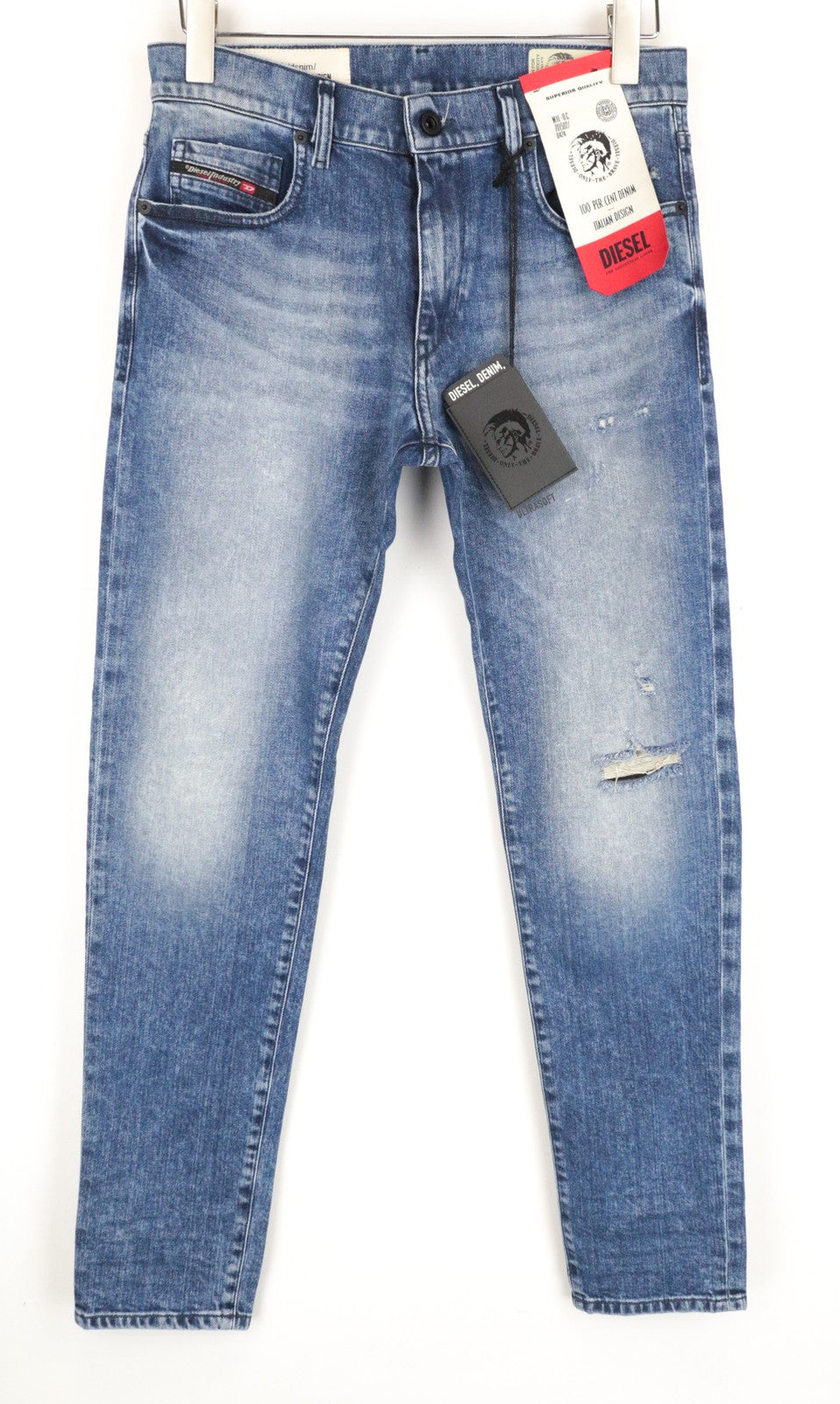 DIESEL D-Strukt 081AQ W29/L30 skalbti tamprūs mėlyni medvilniniai džinsai vyrams siaurėjantis kirpimas 