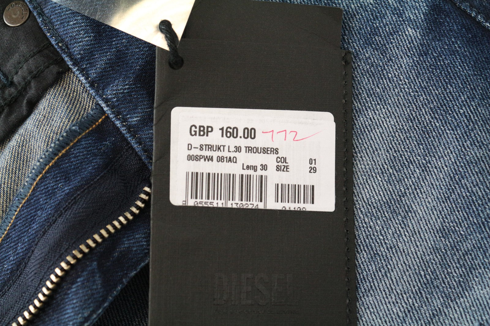 DIESEL D-Strukt 081AQ W29/L30 skalbti tamprūs mėlyni medvilniniai džinsai vyrams siaurėjantis kirpimas 