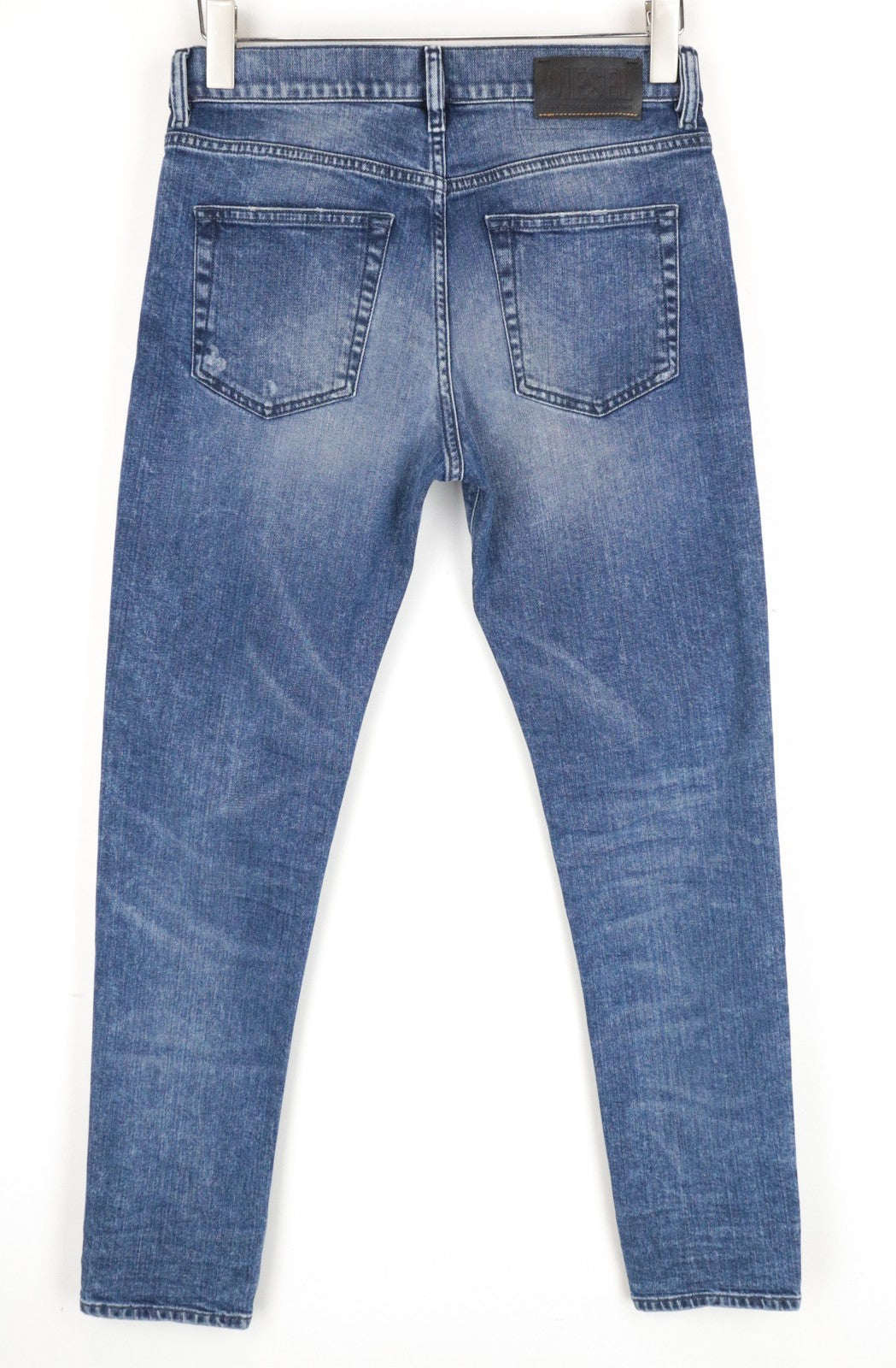 DIESEL D-Strukt 081AQ plėšyti mėlyni skalbinių spalvos W29/L32 siaurėjantys vyriški džinsai iš tamprios medvilnės 