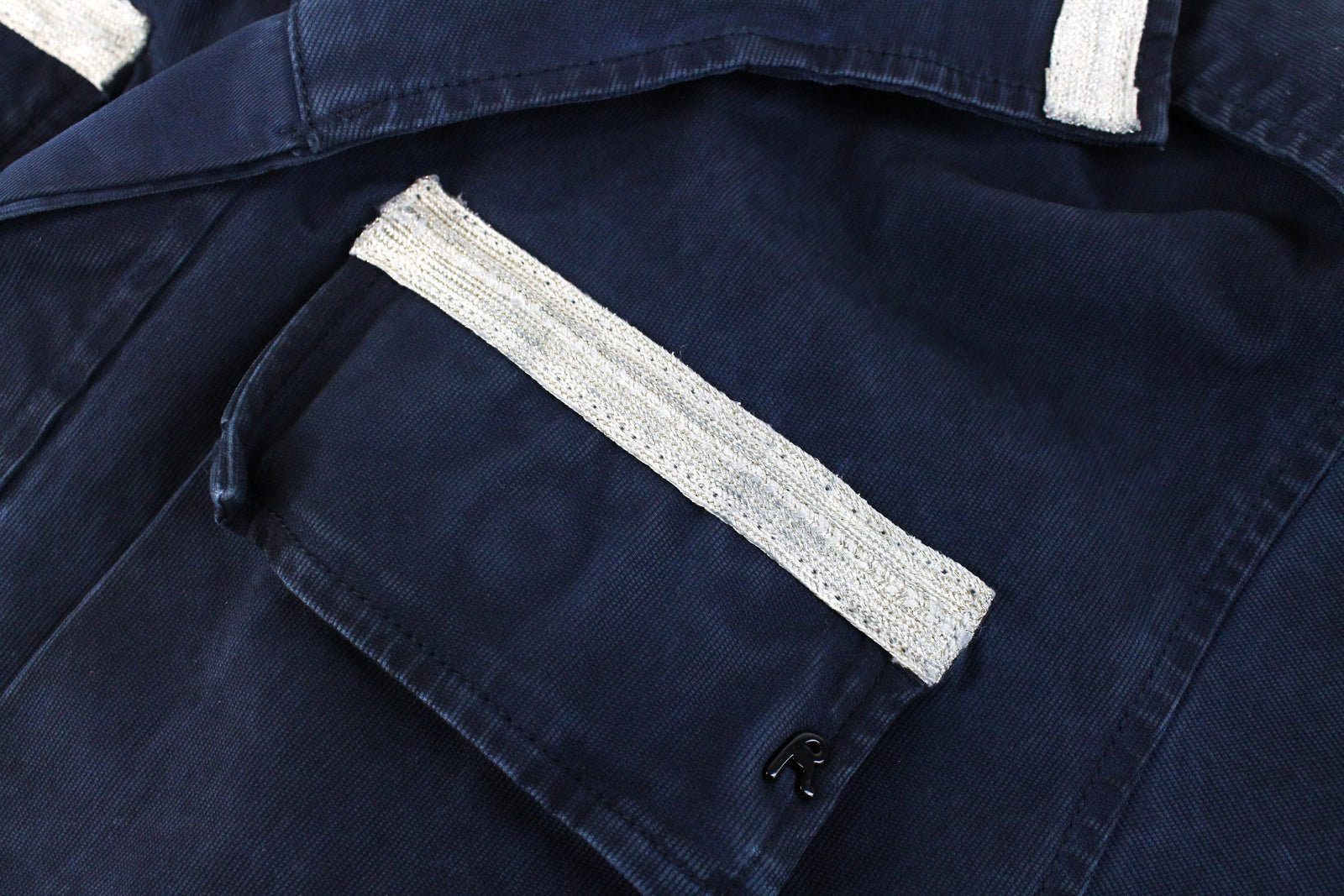 REPLAY darbininko stiliaus moteriškas švarkas M tamsiai mėlynas trumpas marškinėliai su lopais kišenėse 