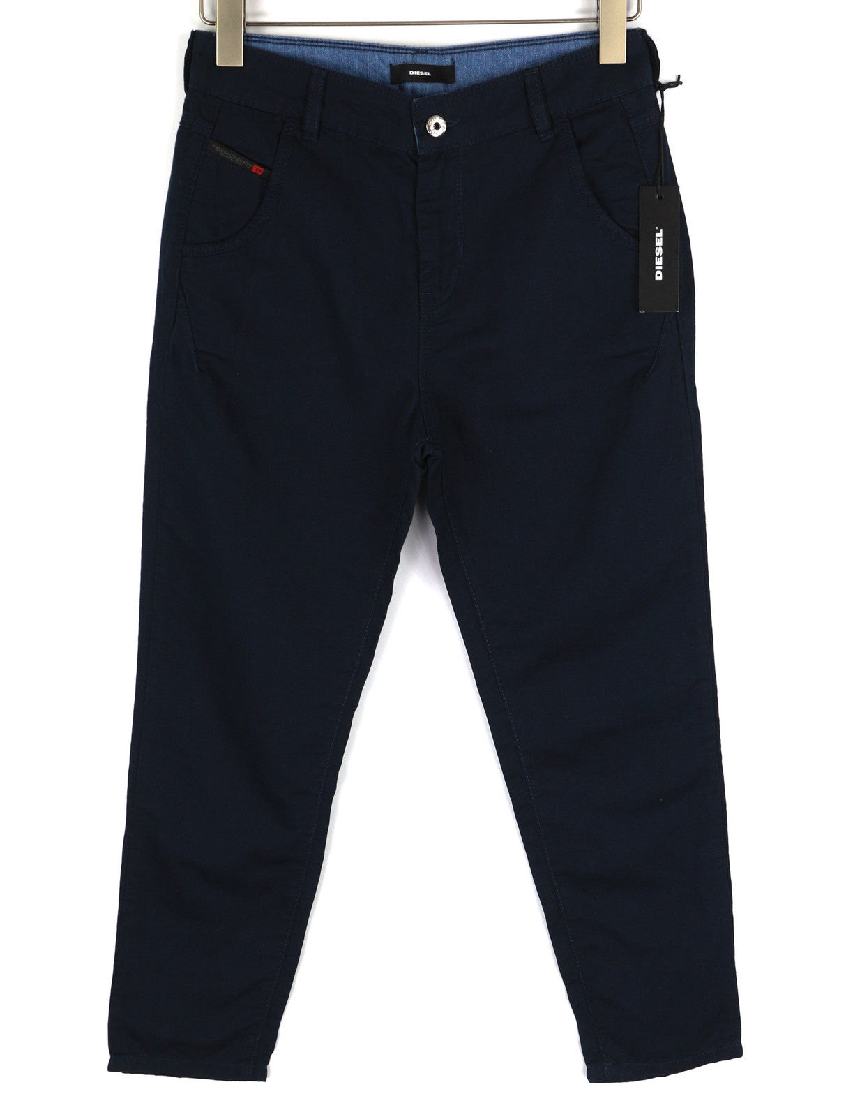 DIESEL Fayza-Evo-B moteriškos kelnės W24 tamsiai mėlynos lino mišinio plonas kirpimas su užtrauktuku 