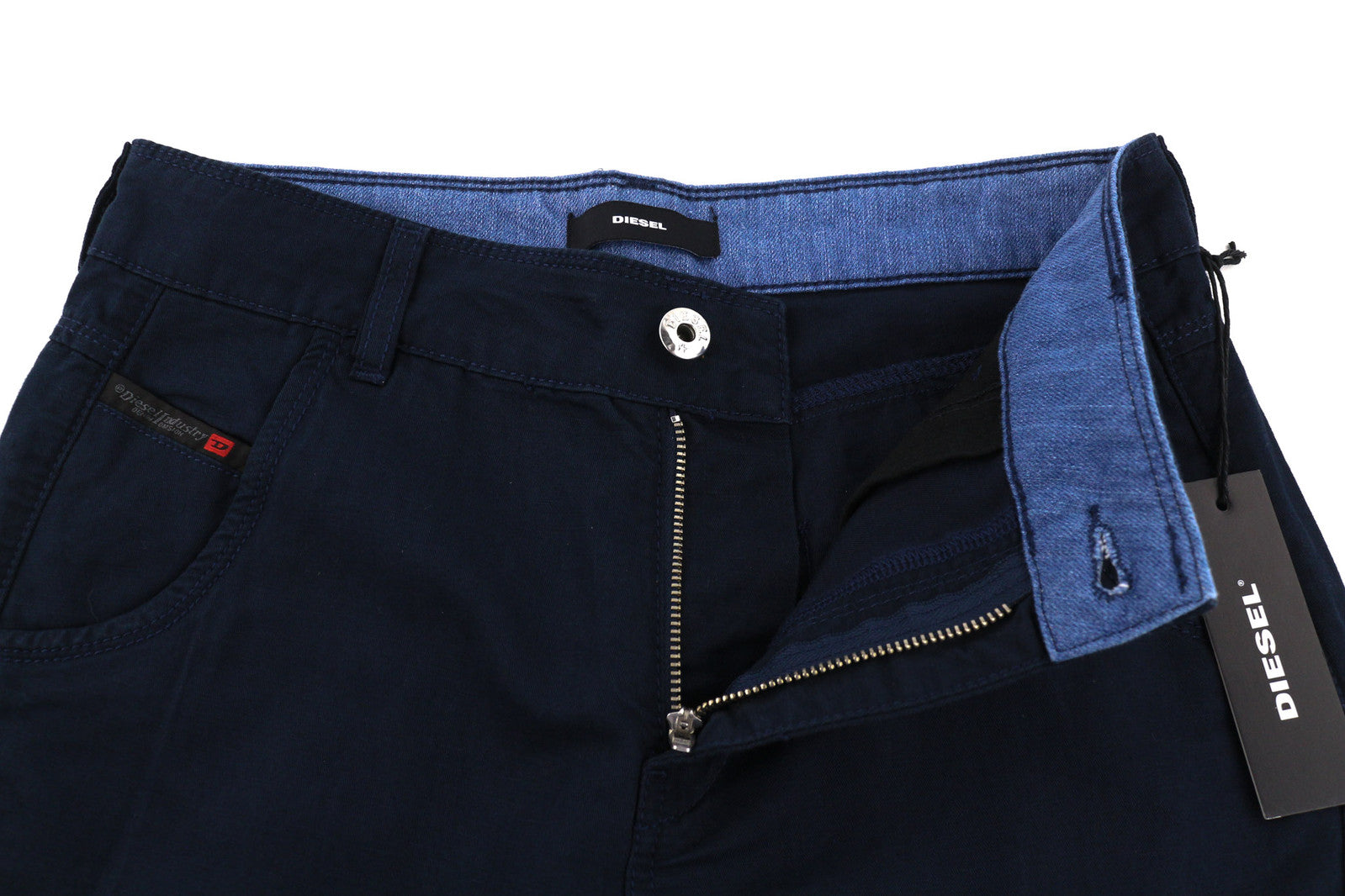 DIESEL Fayza-Evo-B moteriškos kelnės W24 tamsiai mėlynos lino mišinio plonas kirpimas su užtrauktuku 