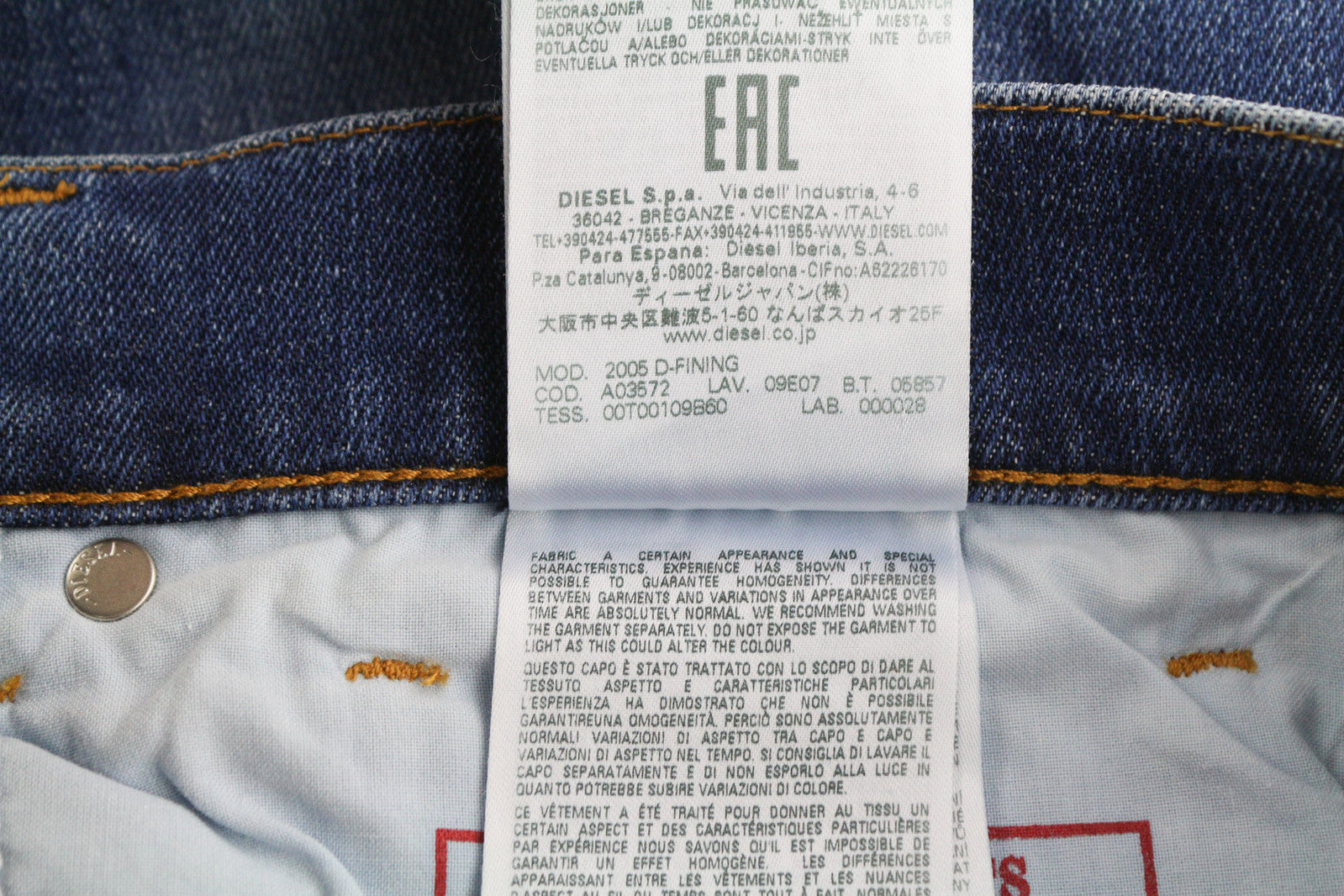 DIESEL 2005 D-Fining 09E07 vyriški džinsai W30/L30 įprasto kirpimo siaurėjančios kojų išsekimo juostos 