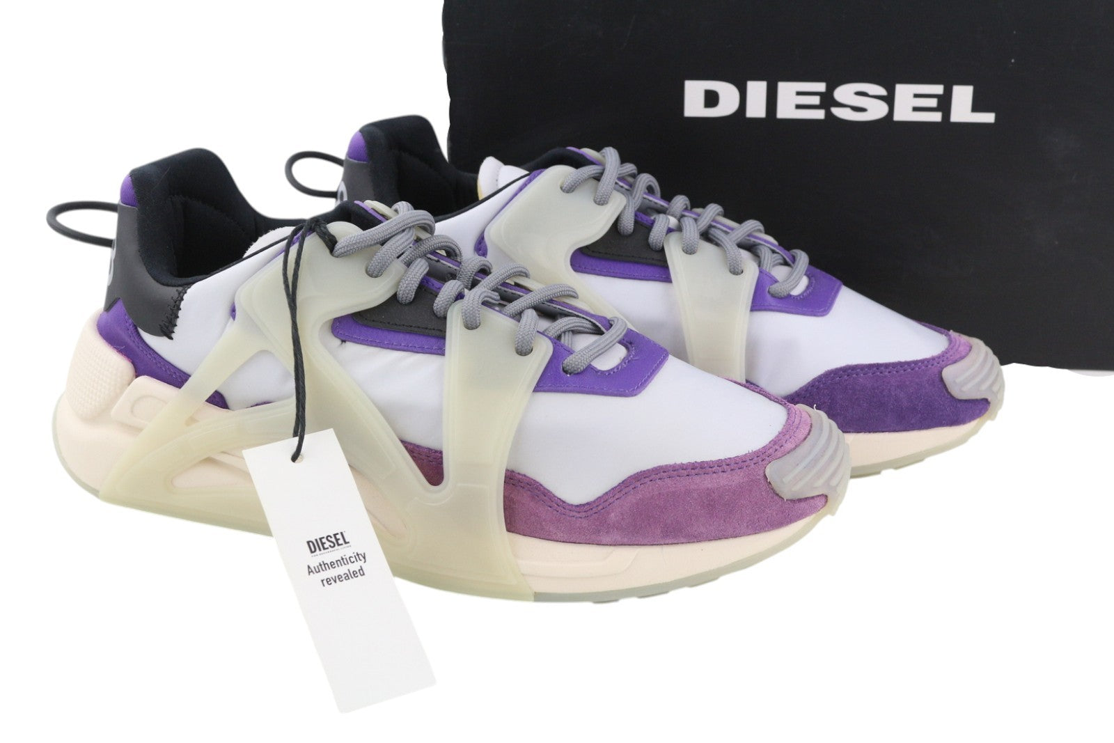 DIESEL S-Serendipity Mask vyriški sportbačiai, 42,5 dydžio, pilki, su raišteliais ir migdolų nosele, RRP 200 € 