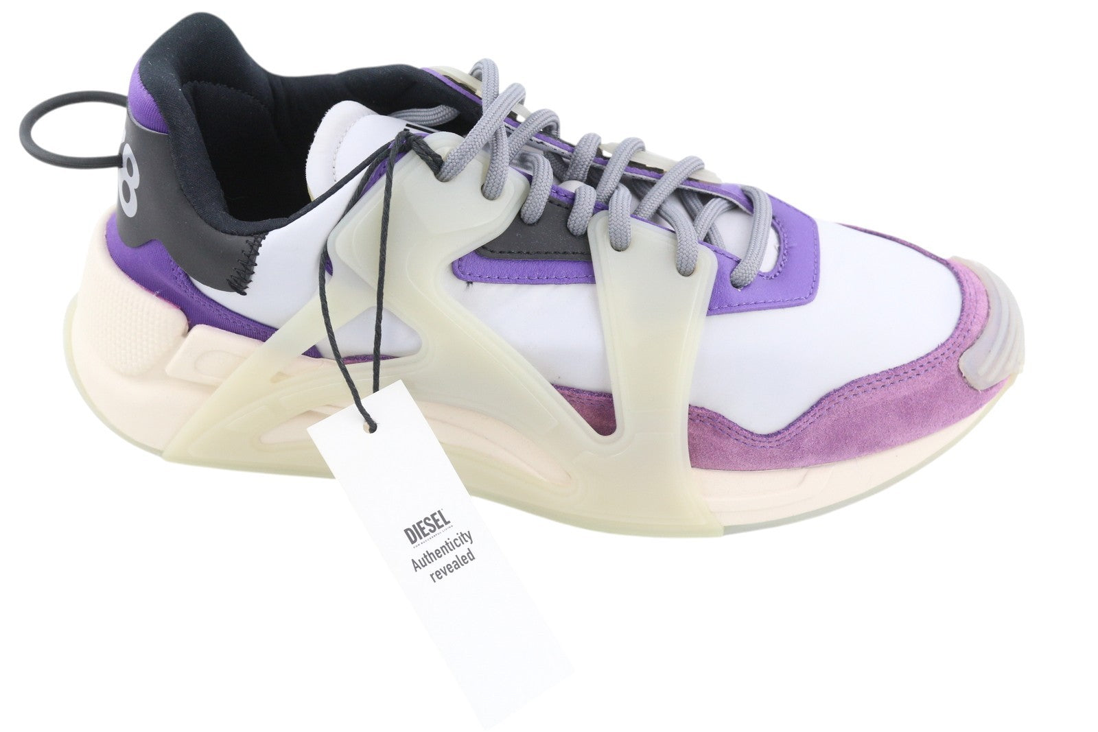 DIESEL S-Serendipity Mask vyriški sportbačiai, 42,5 dydžio, pilki, su raišteliais ir migdolų nosele, RRP 200 € 