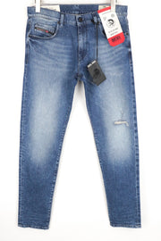 DIESEL D-Strukt 081AQ W33/L32 skalbti mėlyni džinsiniai siaurėjantys vyriški džinsai iš medvilnės, tamprūs 