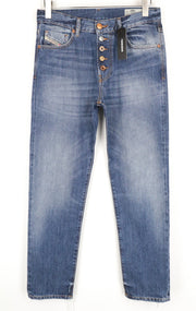 DIESEL Mharky-B 085AG W29/L32 mėlyni medvilniniai aptempti vyriški džinsai su vienspalviu kirpimu 