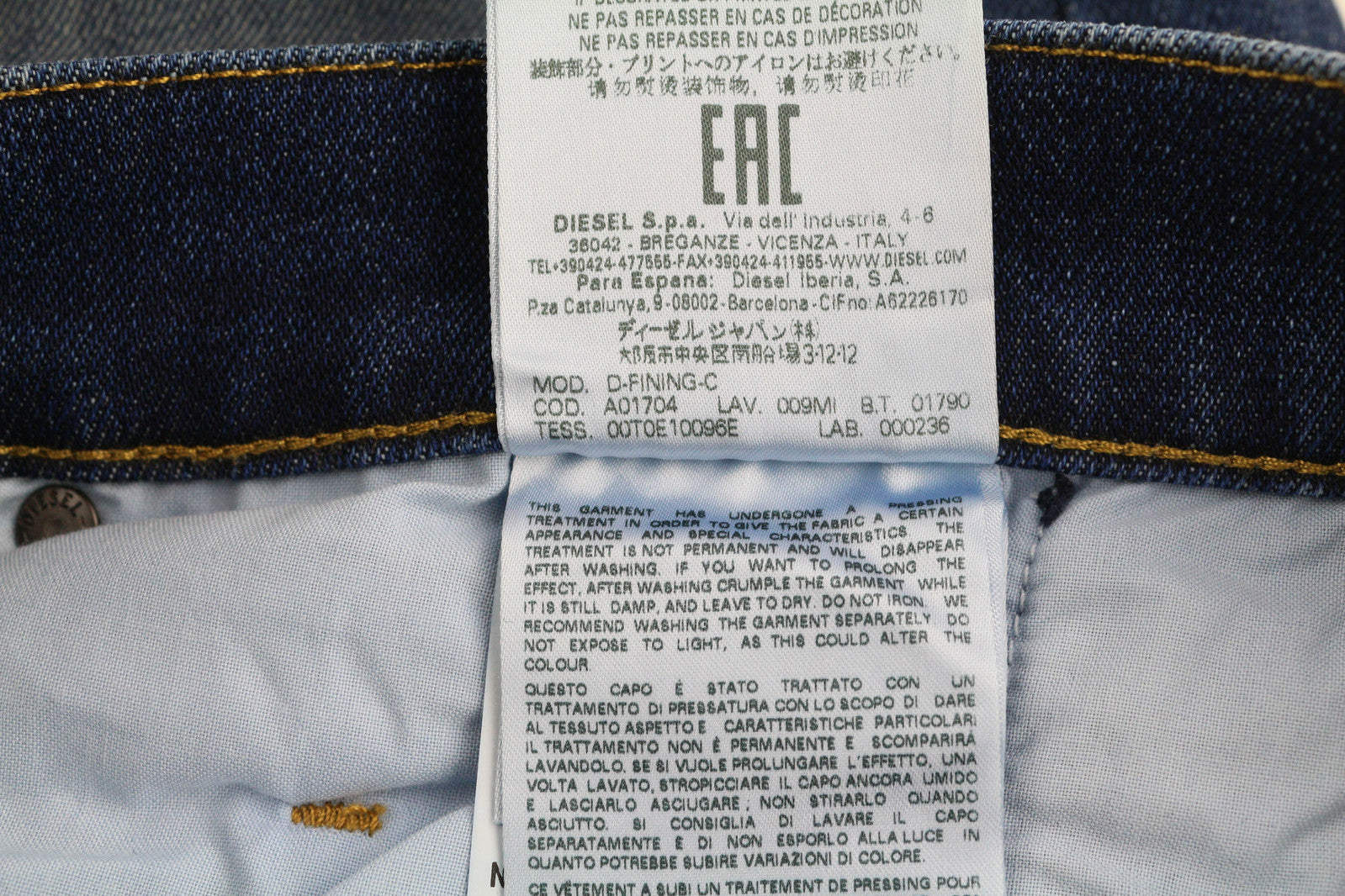 DIESEL D-Fining-Chino 009MI vyriški džinsai W32/L32 siaurėjantys, tamprūs, skalbtos mėlynos spalvos 