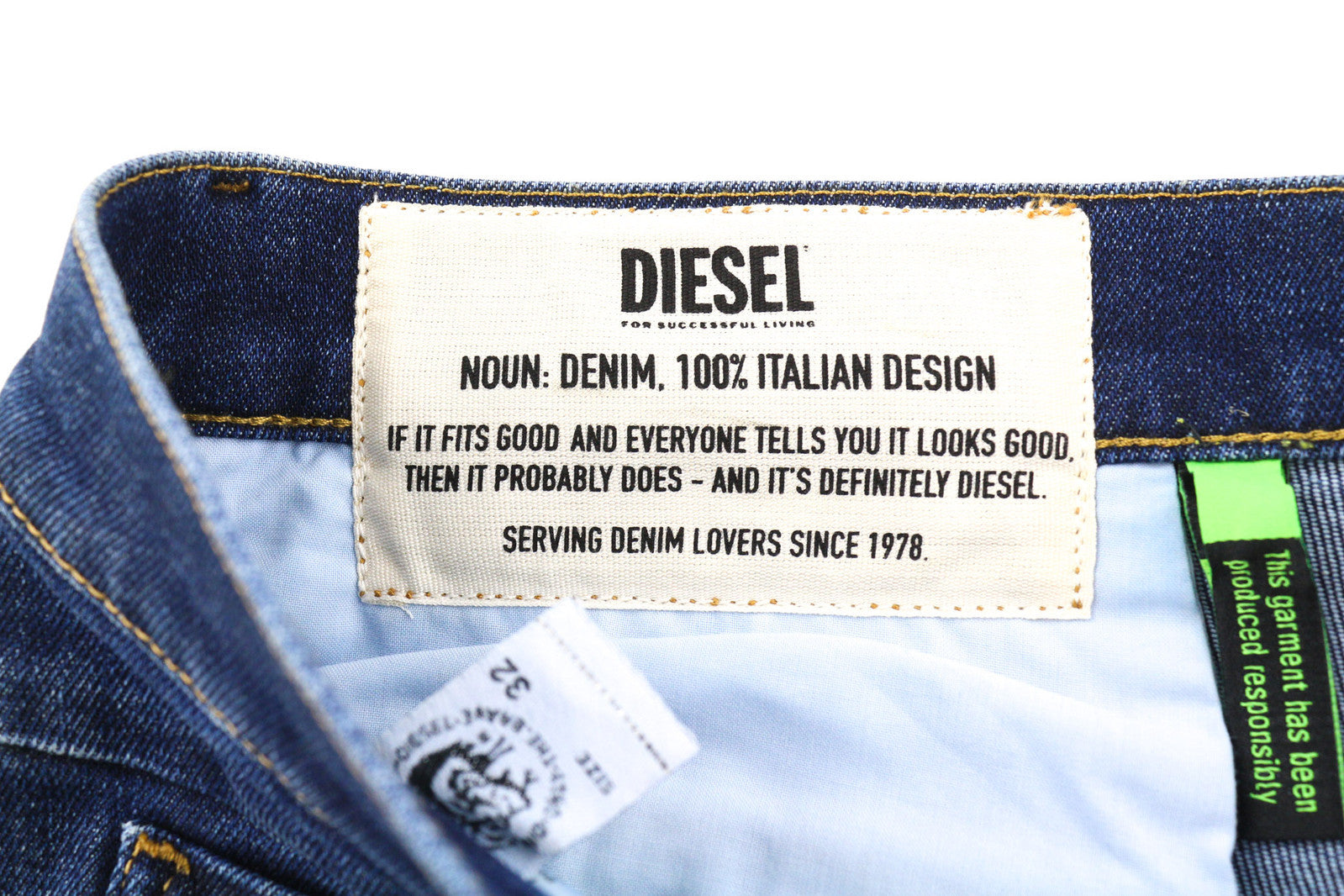 DIESEL D-Fining-Chino 009MI vyriški džinsai W32/L32 siaurėjantys, tamprūs, skalbtos mėlynos spalvos 