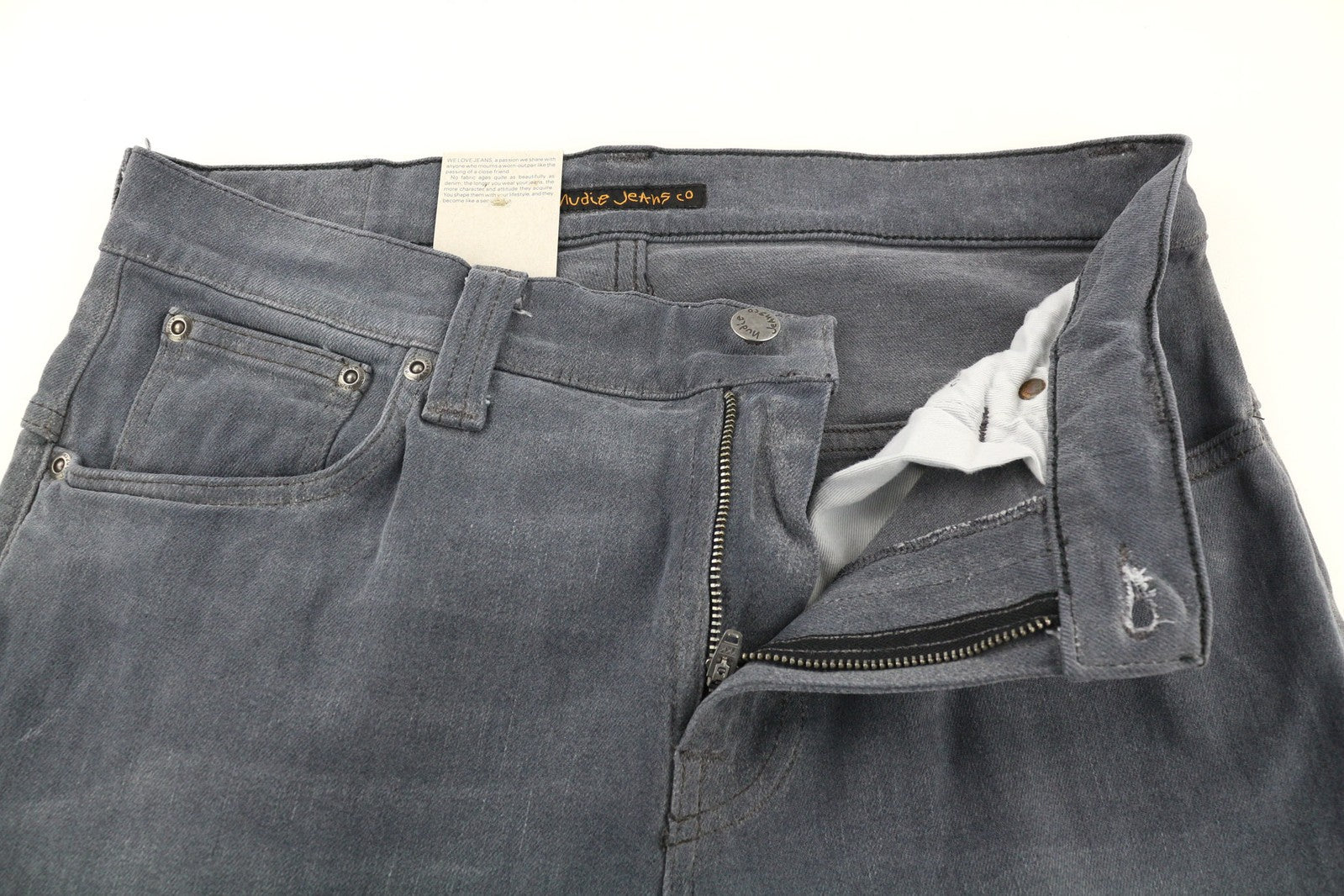 NUDIE JEANS Thin Finn Men Jeans W31/L32 Slim Fit Grey Washed Casual Stretch