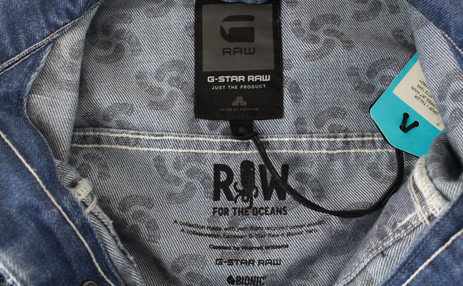 G-STAR Raw For The Oceans Parley Drop 1 moteriška trumpinta striukė su džinsiniais lopais S 
