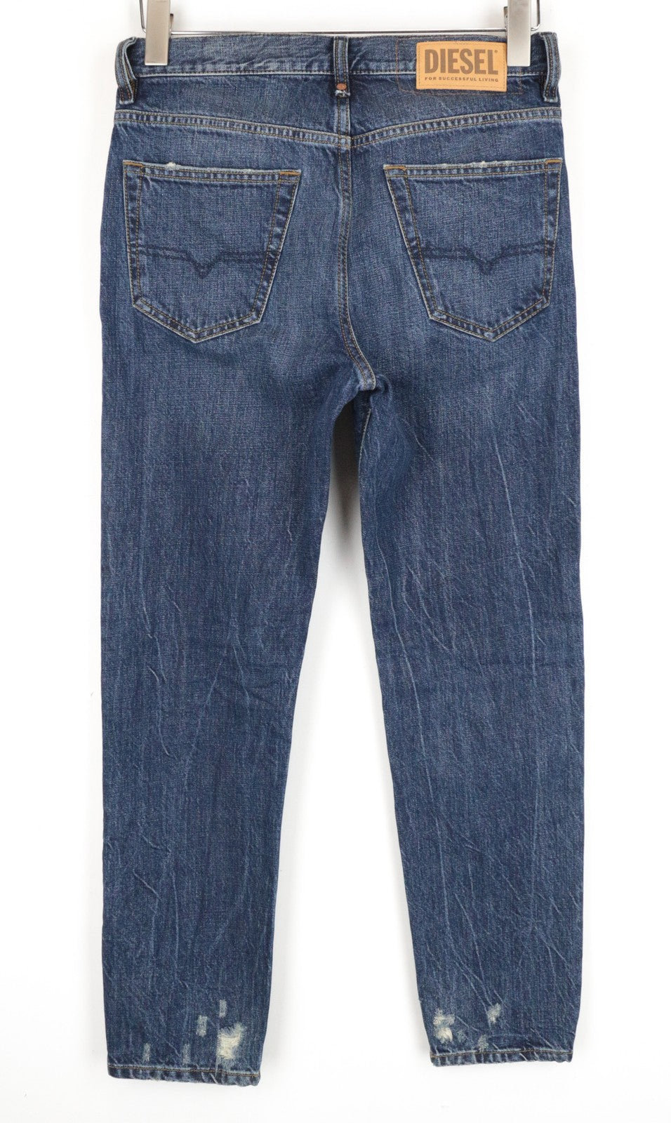 DIESEL Mharky 080AG W29/L30 mėlyni skalbtos medvilnės vyriški aptempti džinsai, tvarkingo kirpimo 