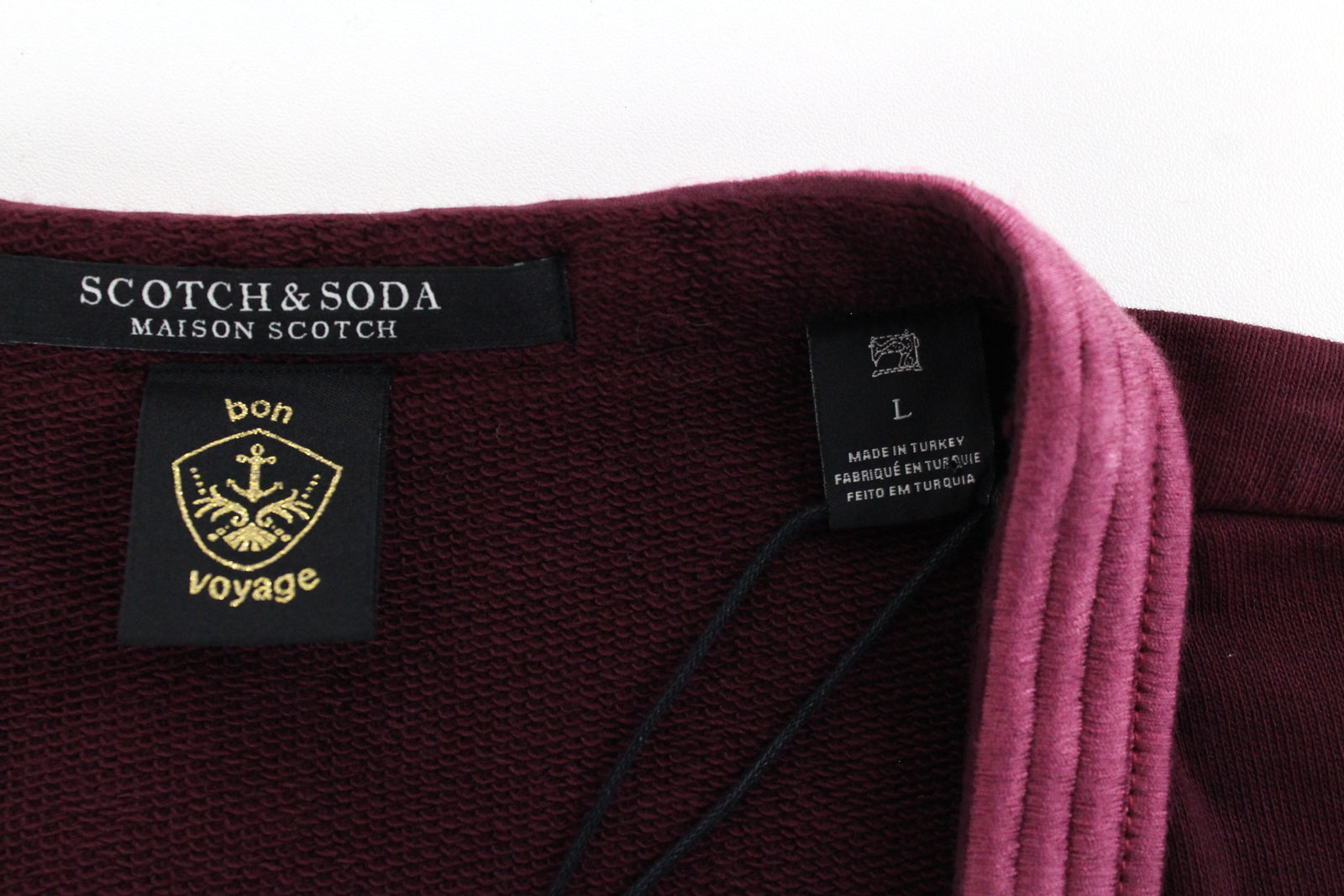 MAISON SCOTCH Bon Voyage moteriškas megztinis L dydžio atviras kardiganas su bordo raštu, tvirtai megztas