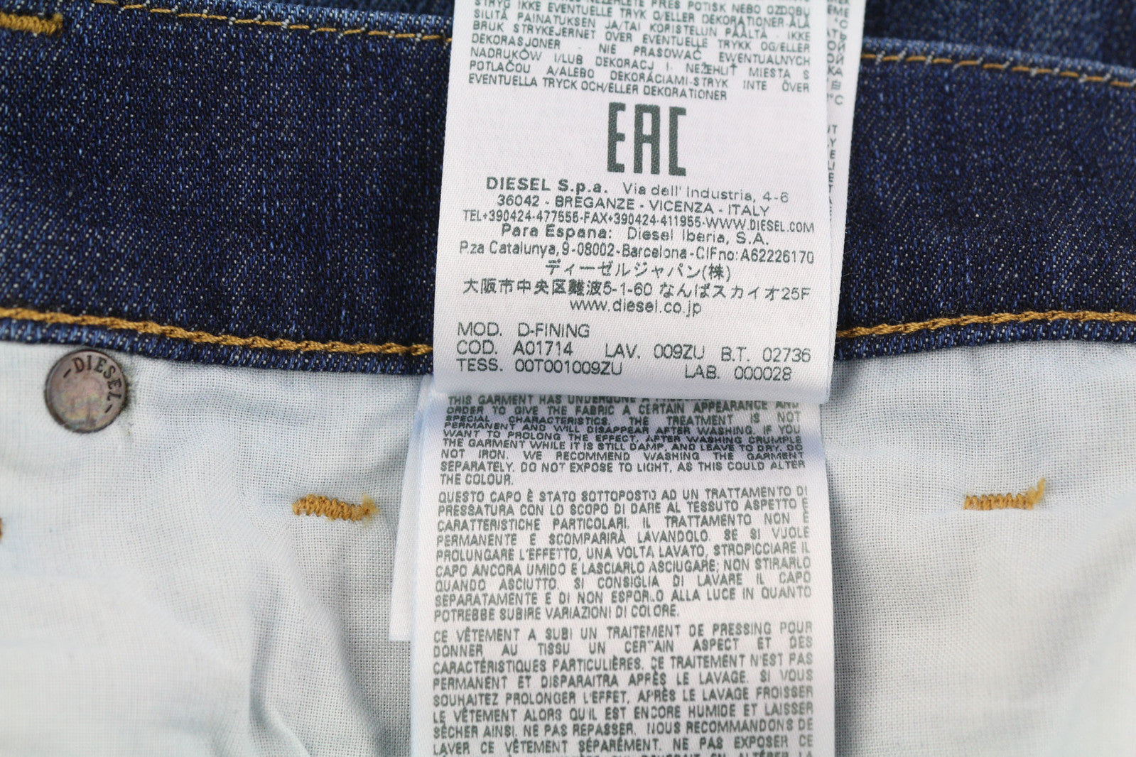 DIESEL D-Fining 009ZU vyriški džinsai W30/L30 siaurėjantys, tamprūs, skalbto džinso mėlyni 