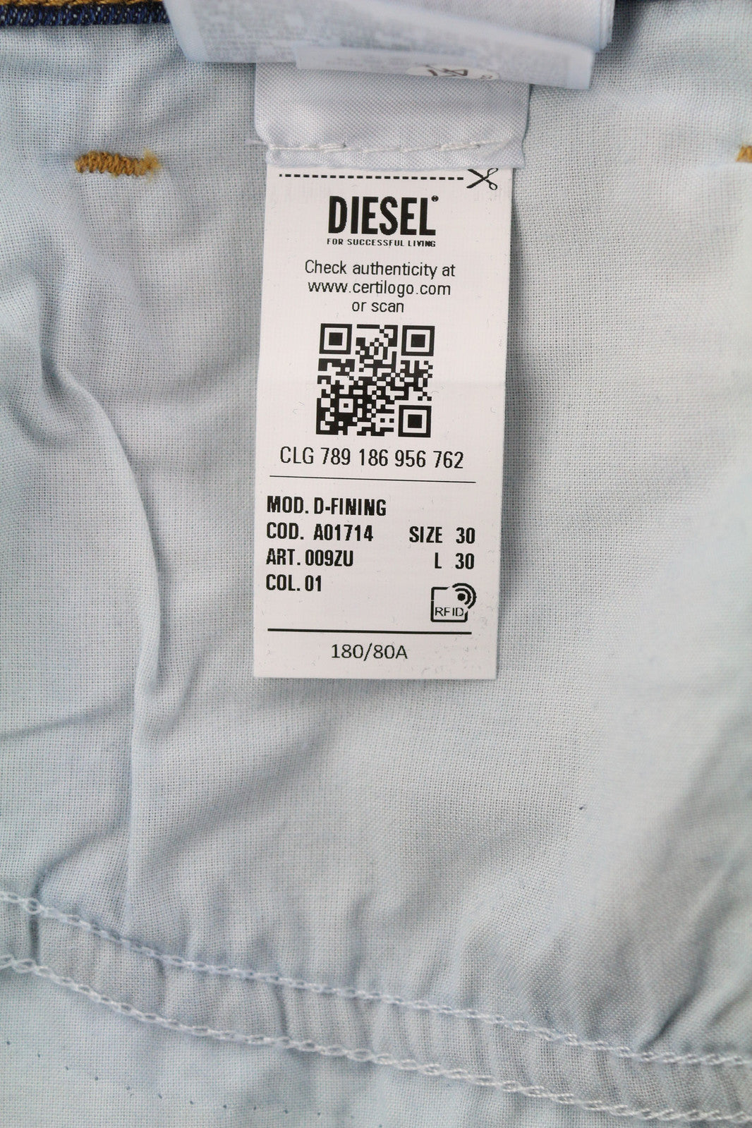 DIESEL D-Fining 009ZU vyriški džinsai W30/L30 siaurėjantys, tamprūs, skalbto džinso mėlyni 