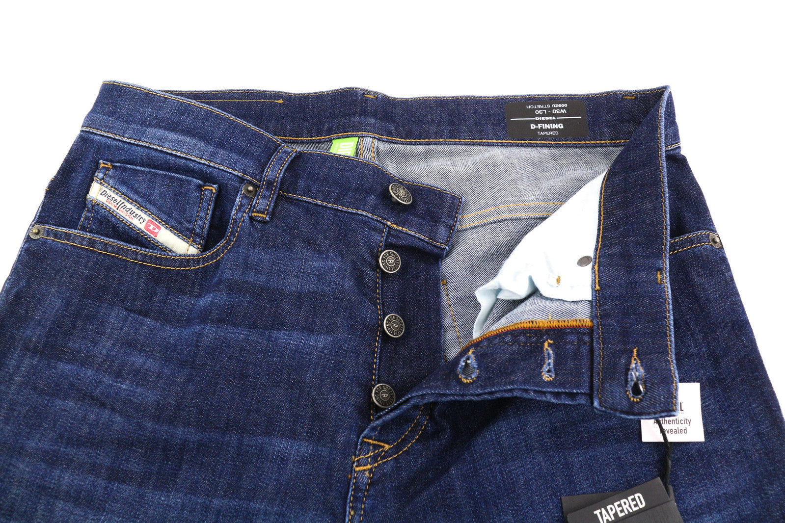 DIESEL D-Fining 009ZU vyriški džinsai W30/L30 siaurėjantys, tamprūs, skalbto džinso mėlyni 