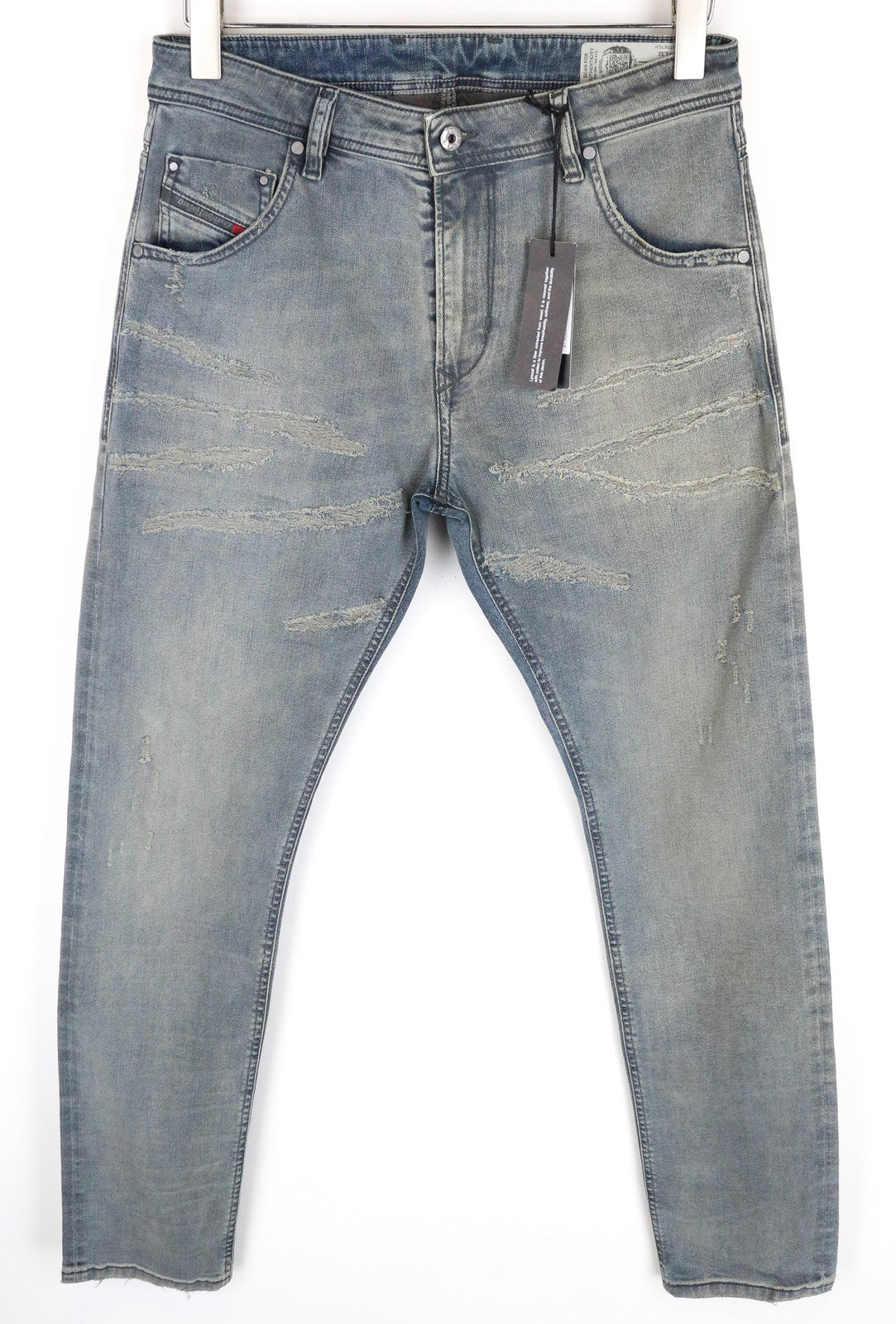 DIESEL Krayver R4TL8 vyriški džinsai W28/L32 Slim morkų spalvos pilkšvai mėlyni tamprūs medvilniniai džinsai 