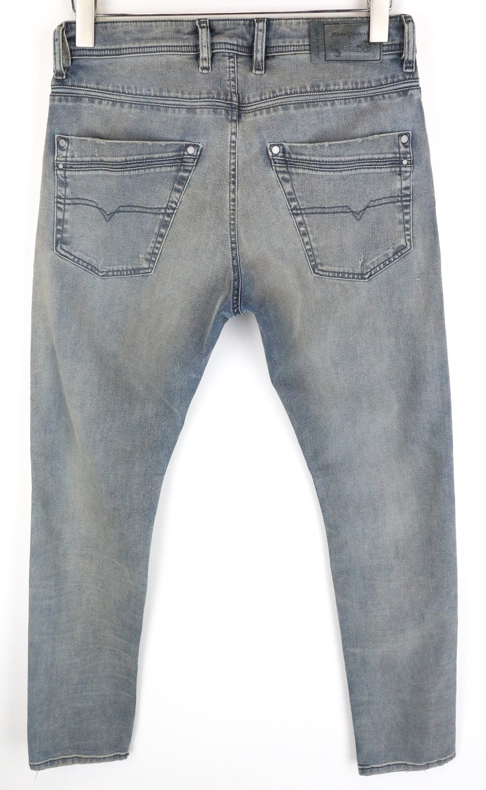 DIESEL Krayver R4TL8 vyriški džinsai W28/L32 Slim morkų spalvos pilkšvai mėlyni tamprūs medvilniniai džinsai 