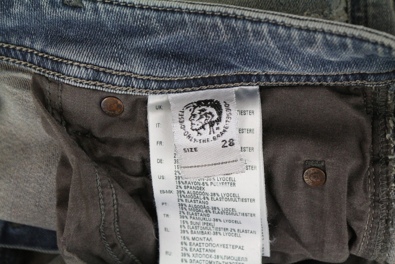 DIESEL Krayver R4TL8 vyriški džinsai W28/L32 Slim morkų spalvos pilkšvai mėlyni tamprūs medvilniniai džinsai 