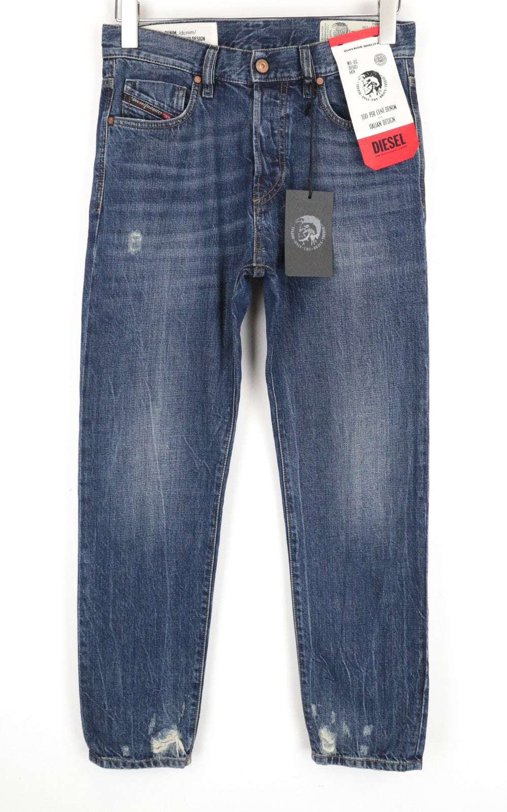 DIESEL Mharky 080AG W29/L32 grynos medvilnės džinsai su sagomis, mėlyni, aptempti vyriški džinsai 