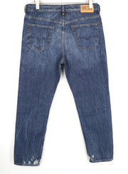 DIESEL Mharky 080AG W34/L32 vyriški džinsai su sagomis ir ploni mėlyni medvilniniai aptempti džinsai 