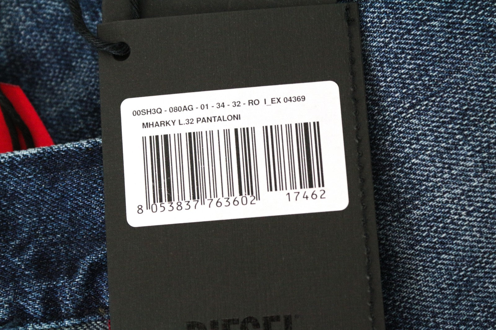 DIESEL Mharky 080AG W34/L32 vyriški džinsai su sagomis ir ploni mėlyni medvilniniai aptempti džinsai 
