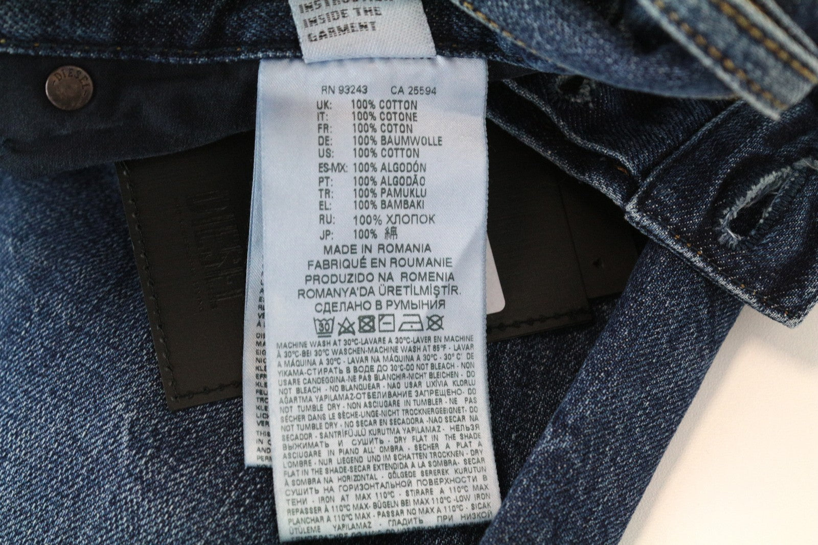 DIESEL Mharky 080AG W34/L32 vyriški džinsai su sagomis ir ploni mėlyni medvilniniai aptempti džinsai 